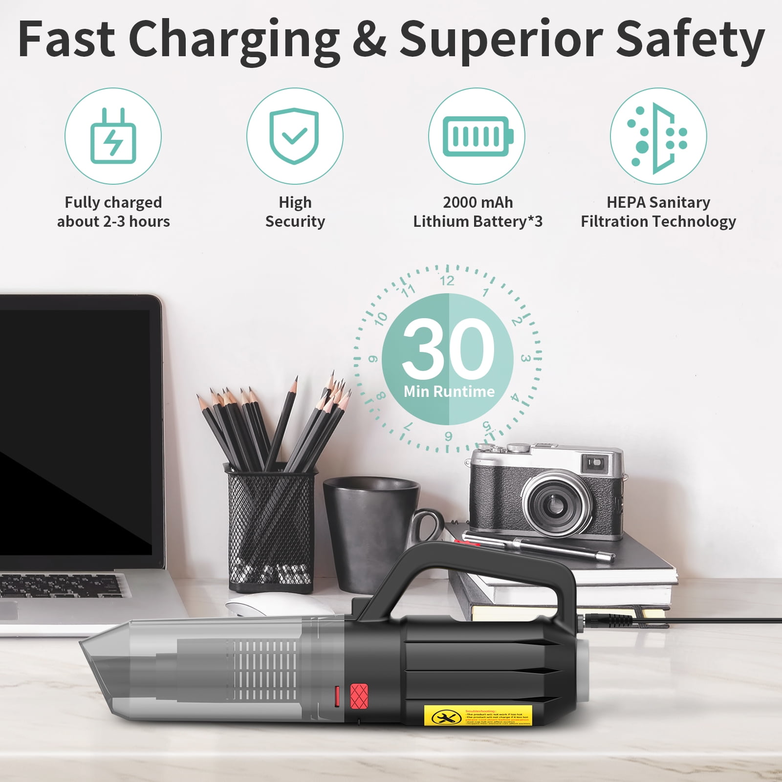 Qunler Cordless Handheld Vacuum Cleaner 3-in-1 Portable Car Vacuum Air Blower and Hand Pump with LED Light (Black) q1x5r