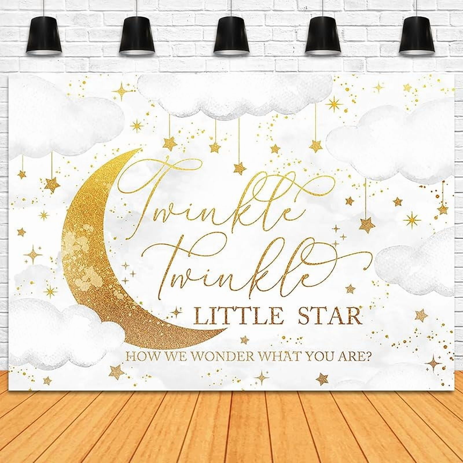 SUNESTOWEL Twinkle Twinkle Little Star Backdrop for Gender Reveal Party (White, 7 ft x 5 ft) oue45