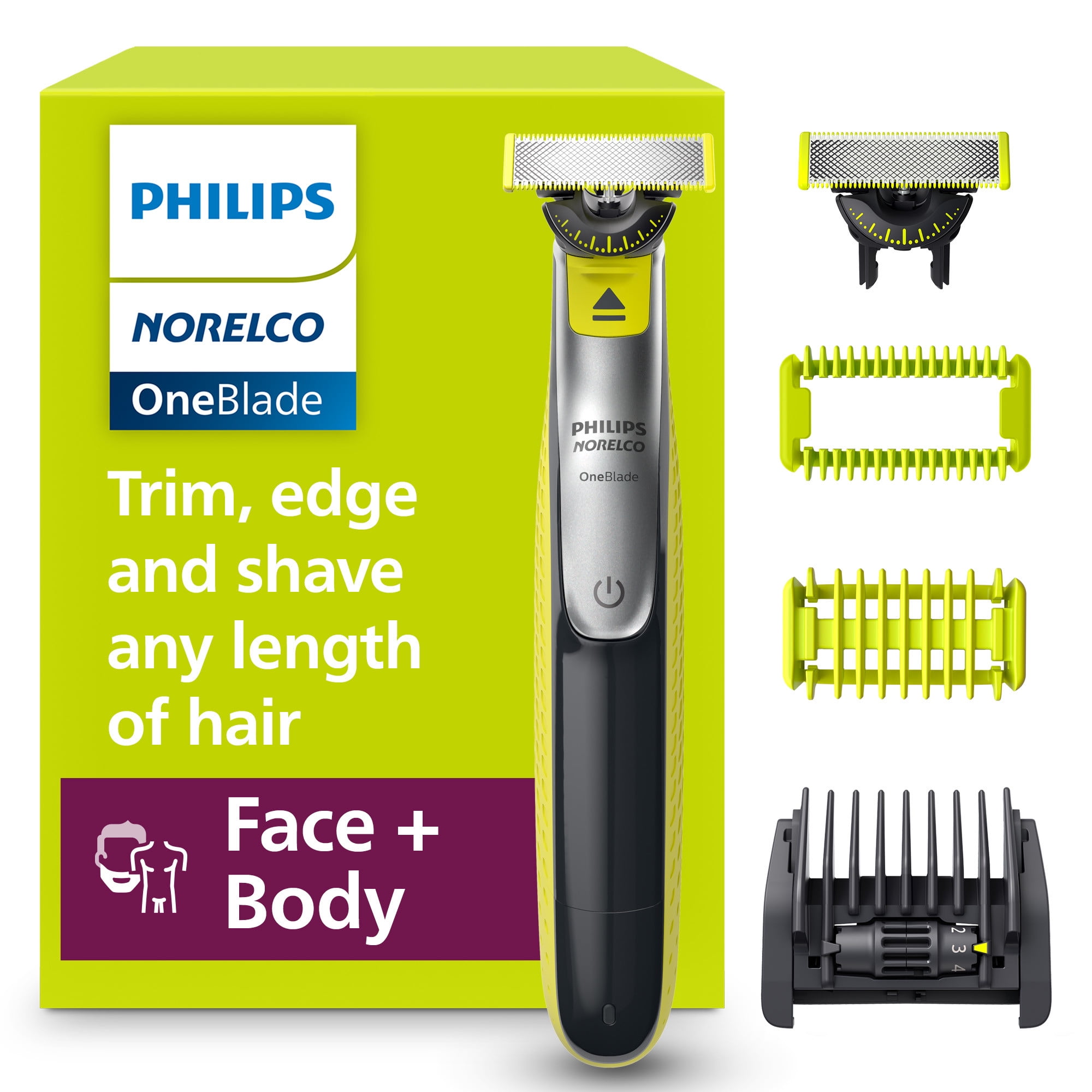 Philips Norelco OneBlade 360 Face + Body Hybrid Electric Razor and Trimmer Kit (Black, 1 Count) aly0q