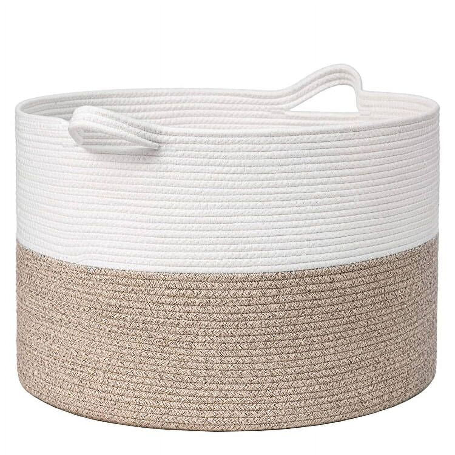 TINANA Large Woven Storage Basket with Handles for Organizing (White, 18 in x 15 in) urstf