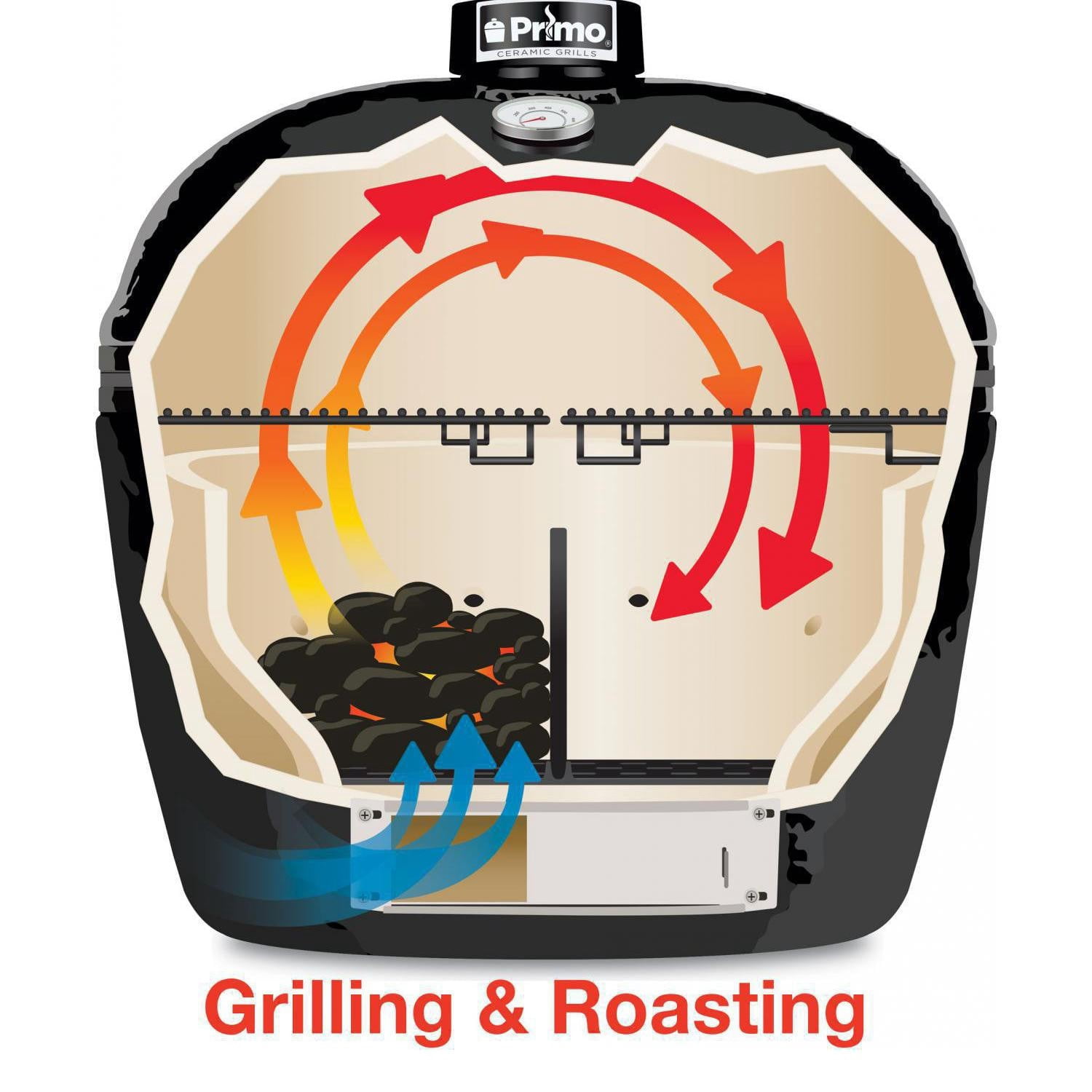 Primo Oval Large 300 Ceramic Kamado Grill with Stainless Steel Grates (Black, 300 sq in) 1ojuj