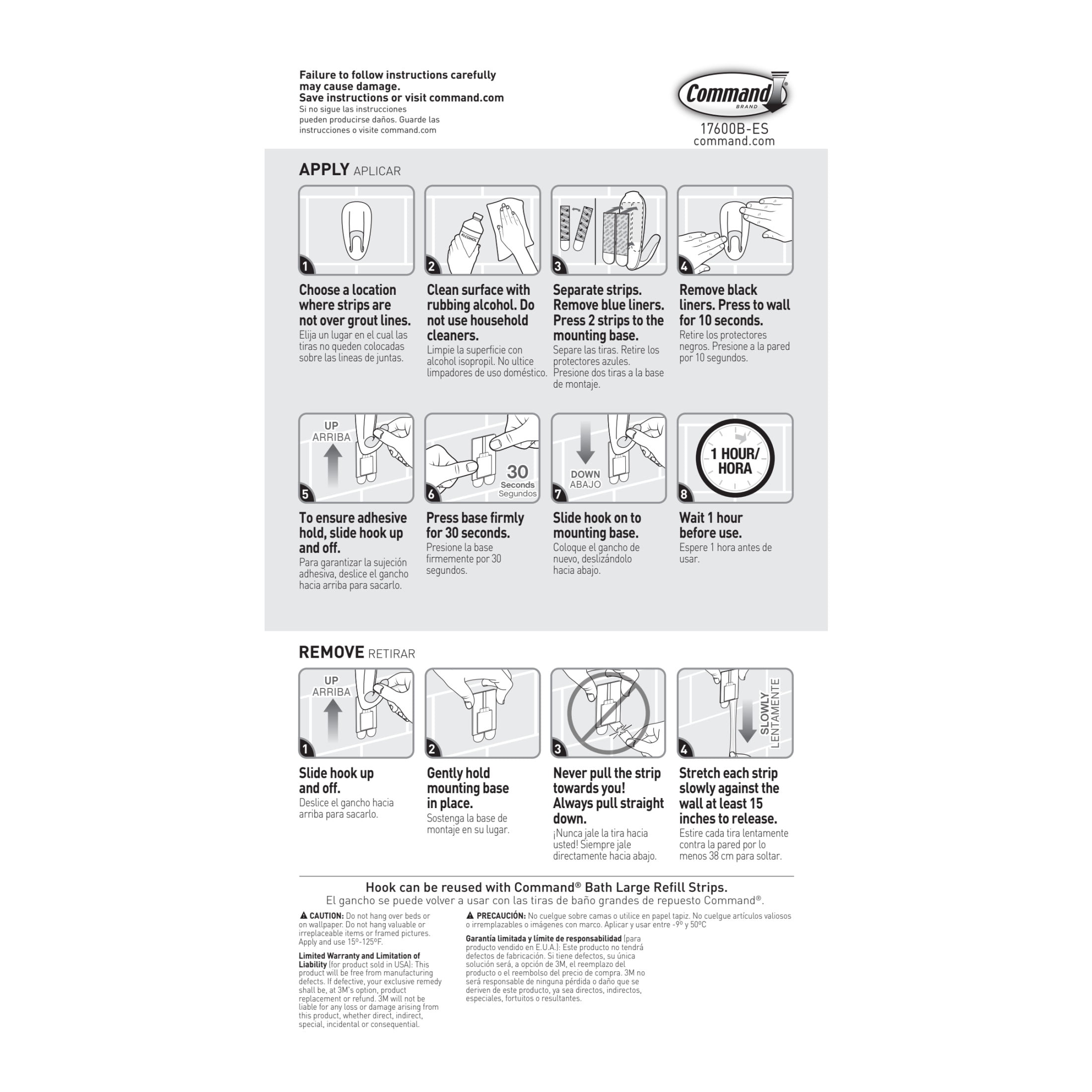 Command Bath Hook, Large Wall Hook for Bathroom Organization, Water-Resistant Adhesive (White, 1 Hook) on5pr