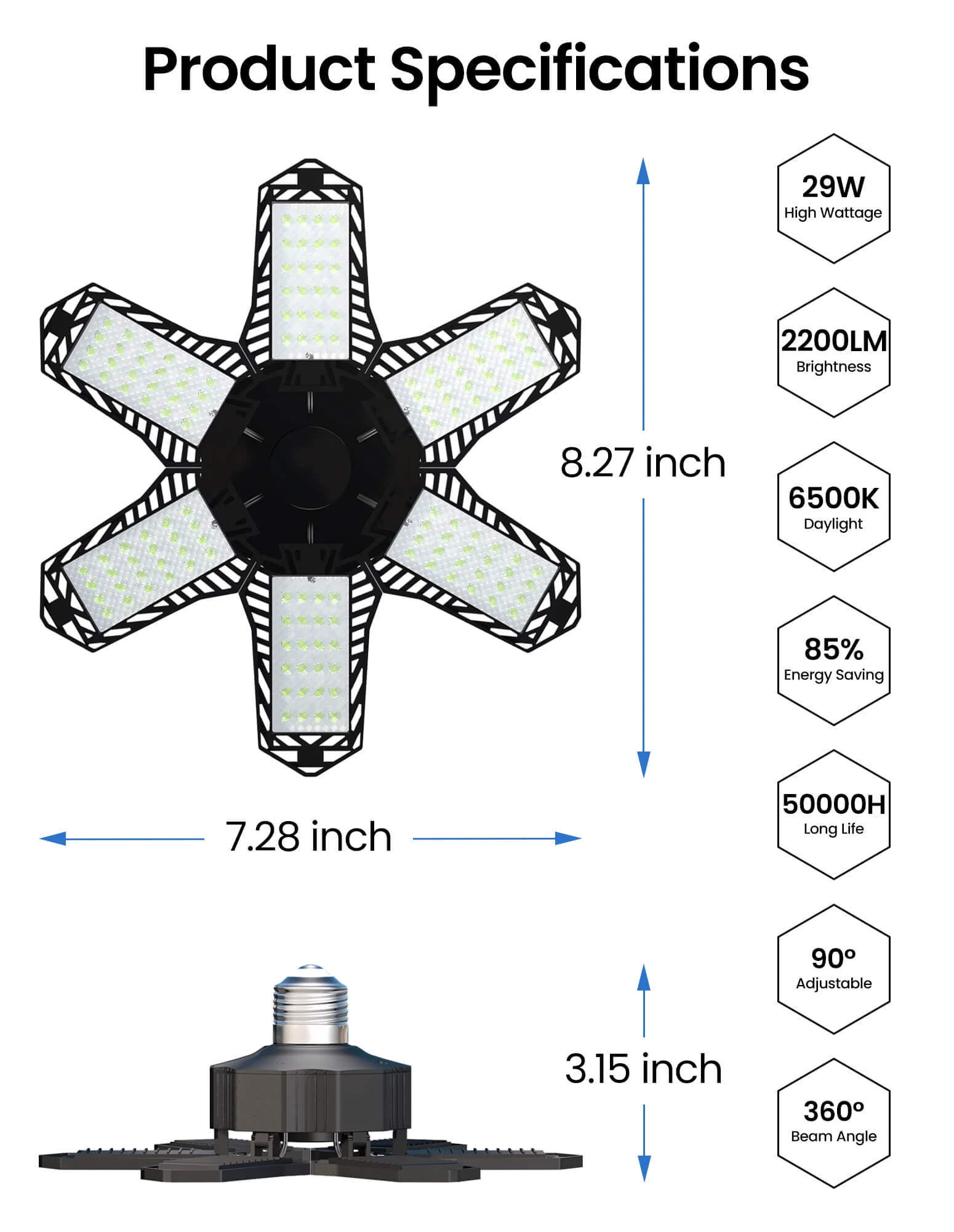 Sentryse LED Garage Light 29W Deformable Shop Ceiling Lamp (6500K Daylight, 2 Pack) ktxhm