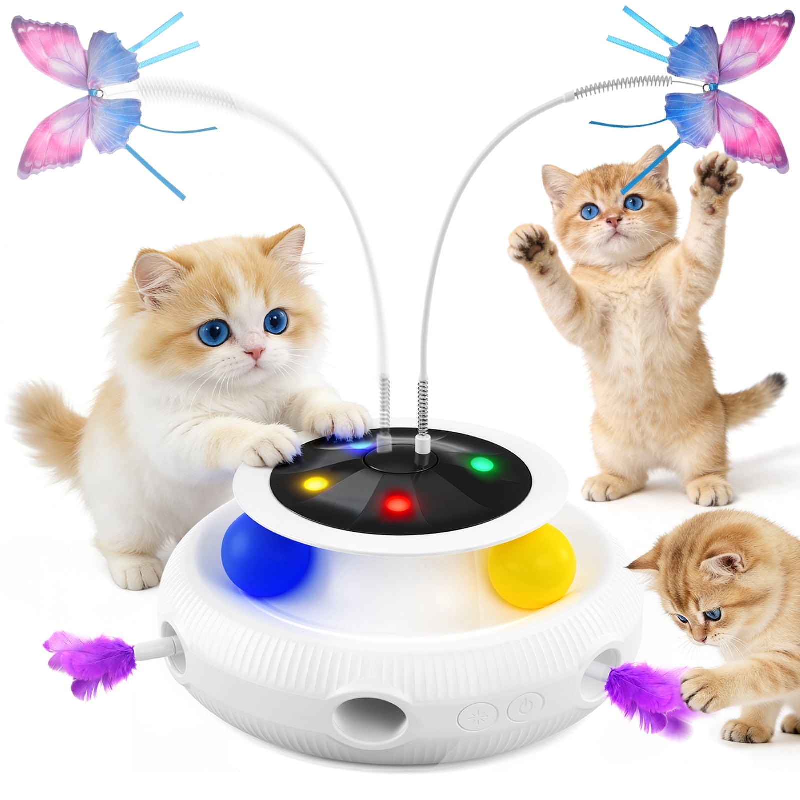 Cornmi 3-in-1 Interactive Cat Toy, Smart Feather Wand with USB Rechargeable Base (White) ggylw