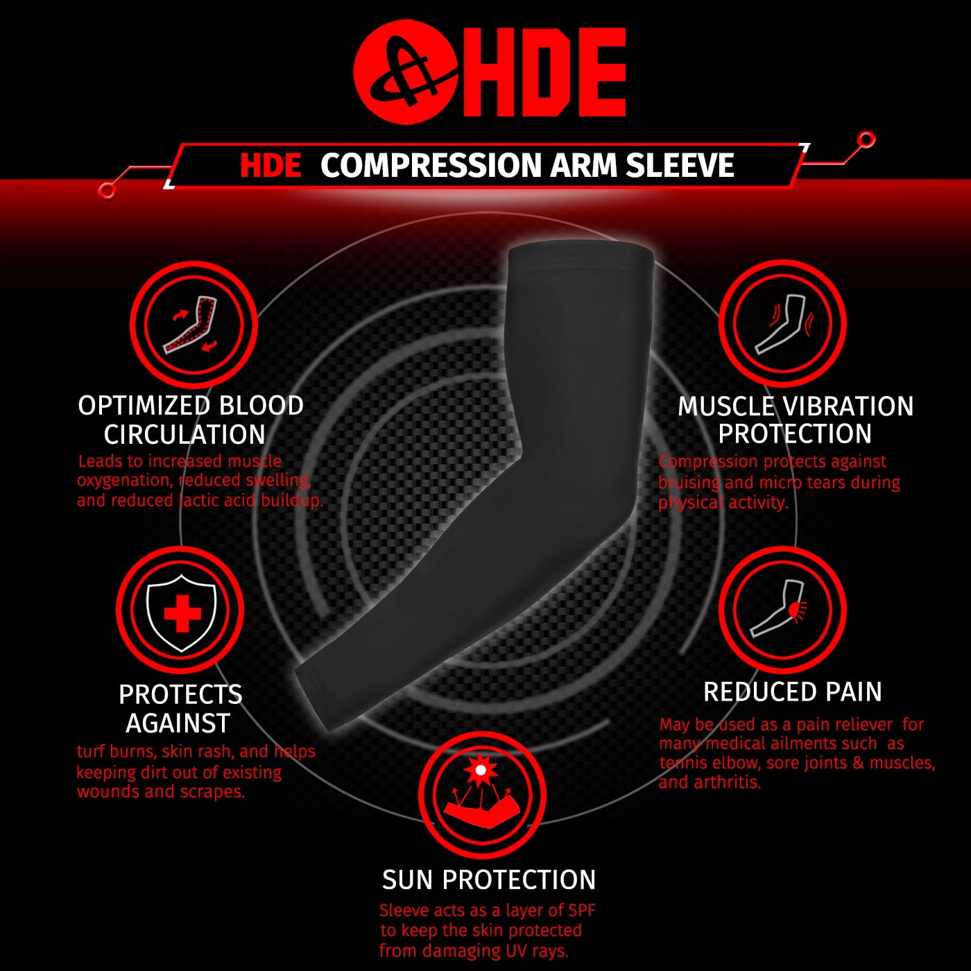 HDE Youth Arm Compression Sleeves for Sports Basketball and Athletic Protection (Black, Large, 2 Count) n6hdl
