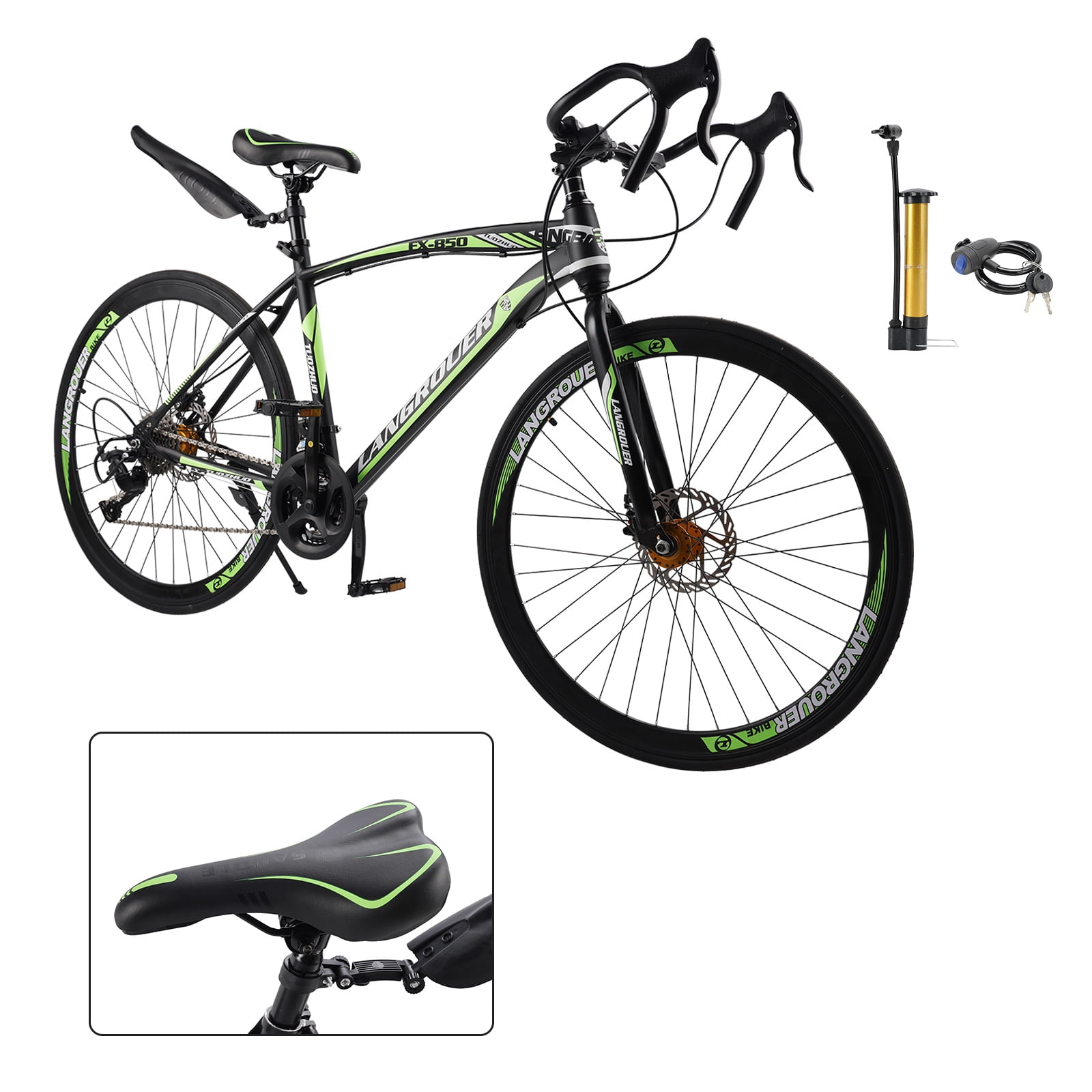 Mad Hornets 27-Speed Road Racing Bicycle, Lightweight Performance Bike (Black and Green, 26 in) h1aoh