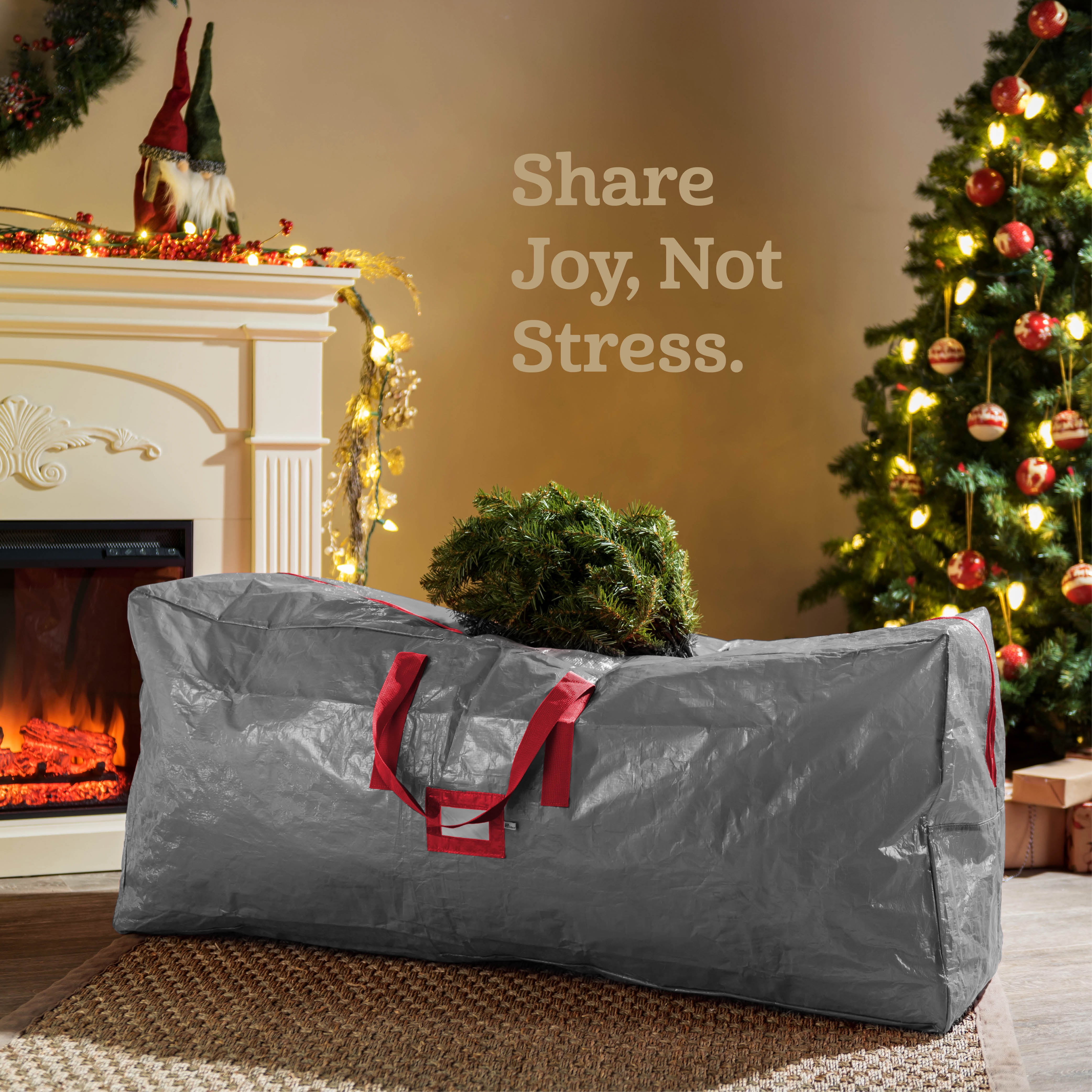 Zober Christmas Tree Storage Bag for Artificial Trees up to 9 ft Tall (Grey, 65 in x 15 in x 30 in) 4pcct