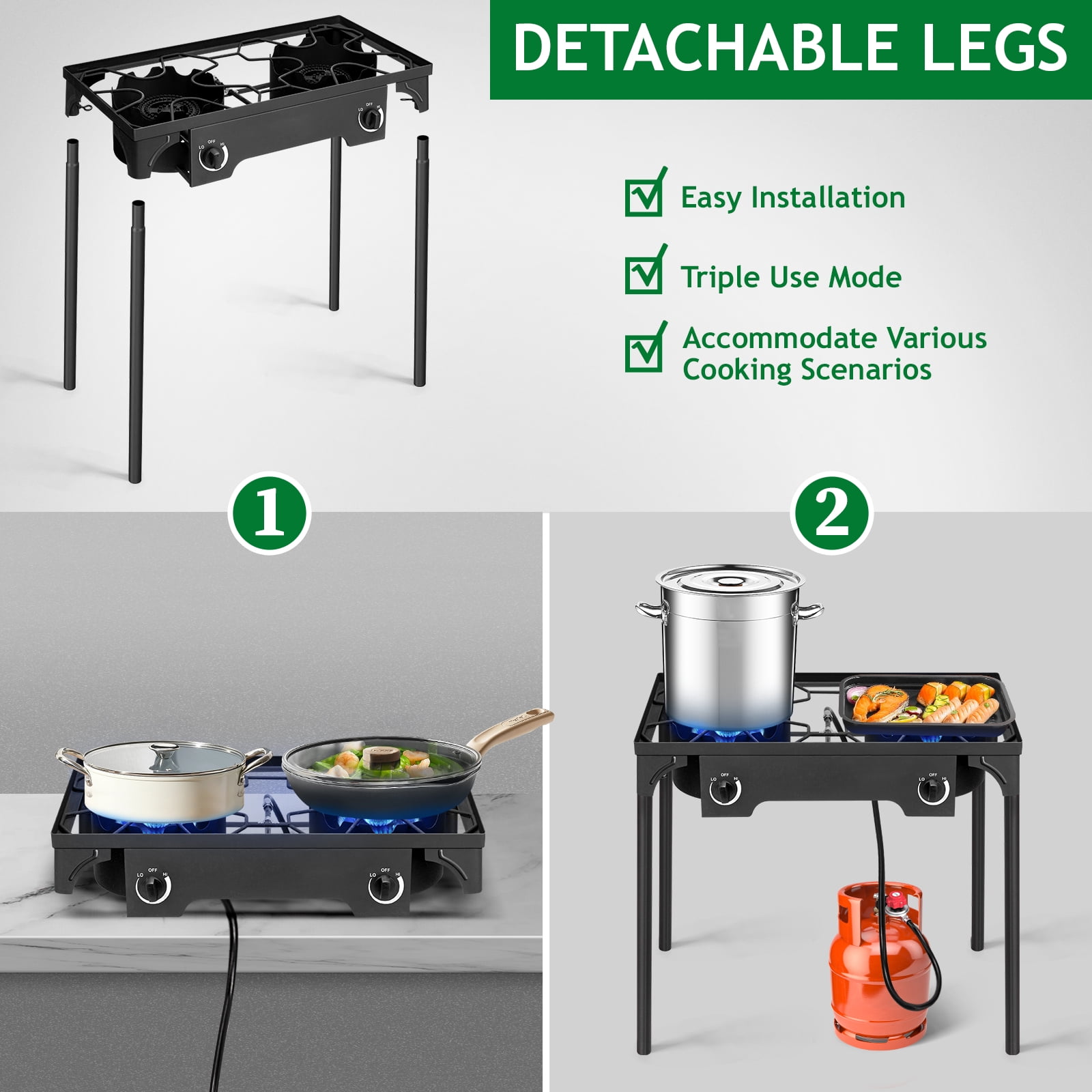 Ktaxon 2-Burner Outdoor Camping Stove Portable Propane Grill Stand (31 in x 16 in x 30 in) r66bi