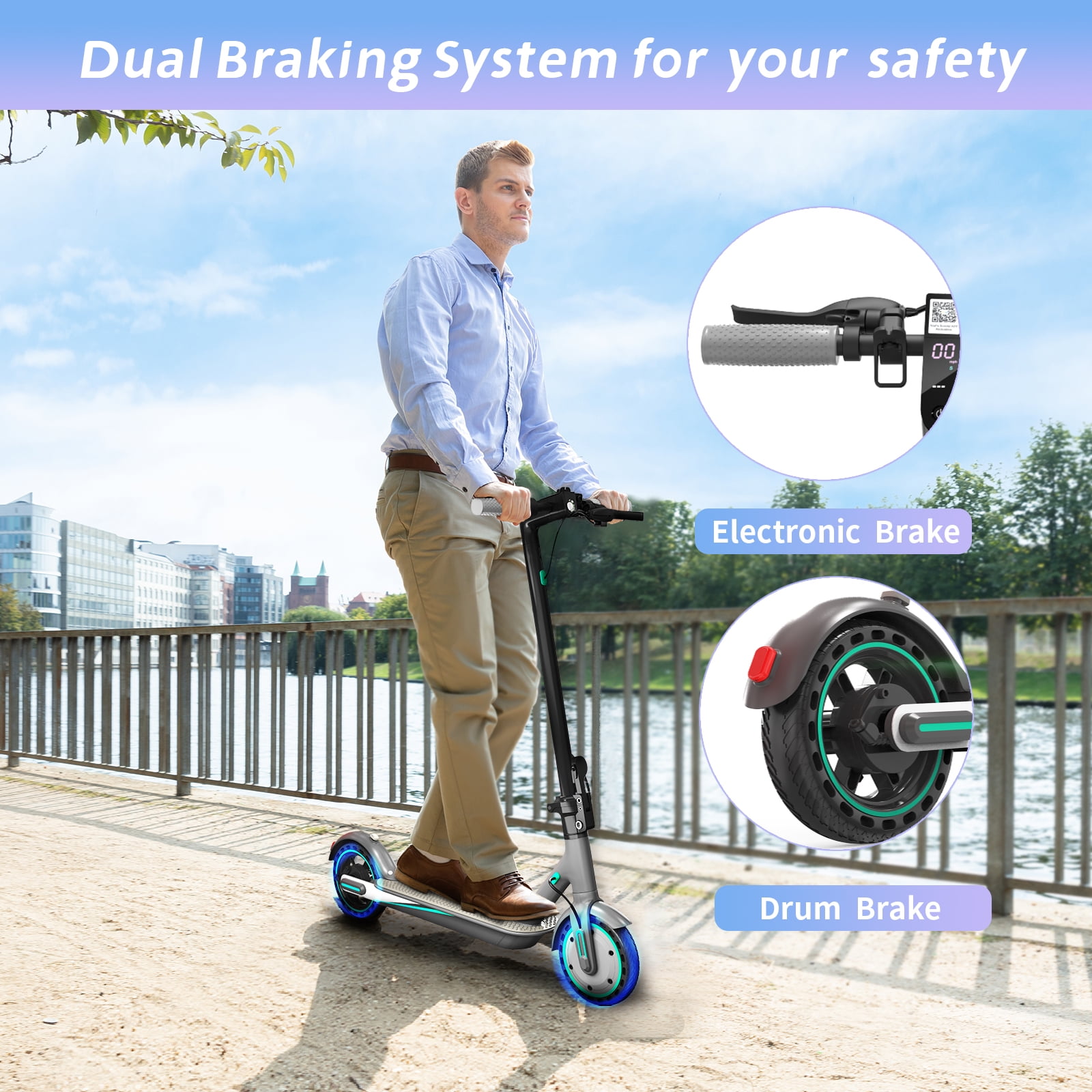 HiQiS Electric Scooter for Adults, 19 Mph Max Speed, 21 Miles Range, 350W Motor, Portable Folding Design (Blue, 8.5 in Tire) tytkh