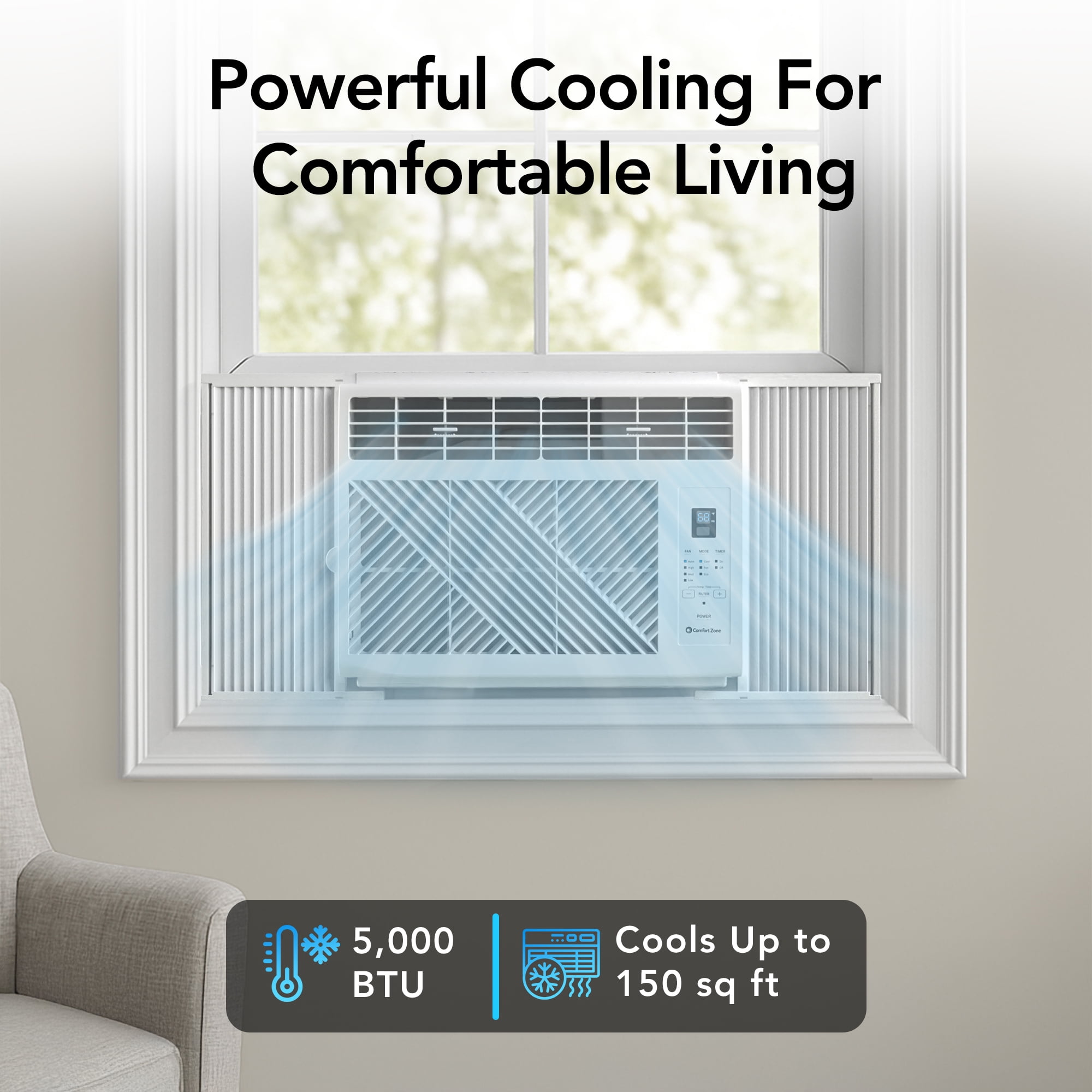 Comfort Zone 5,000 BTU Window Mounted Air Conditioner with Remote Control (White, 250 sq ft) y682z