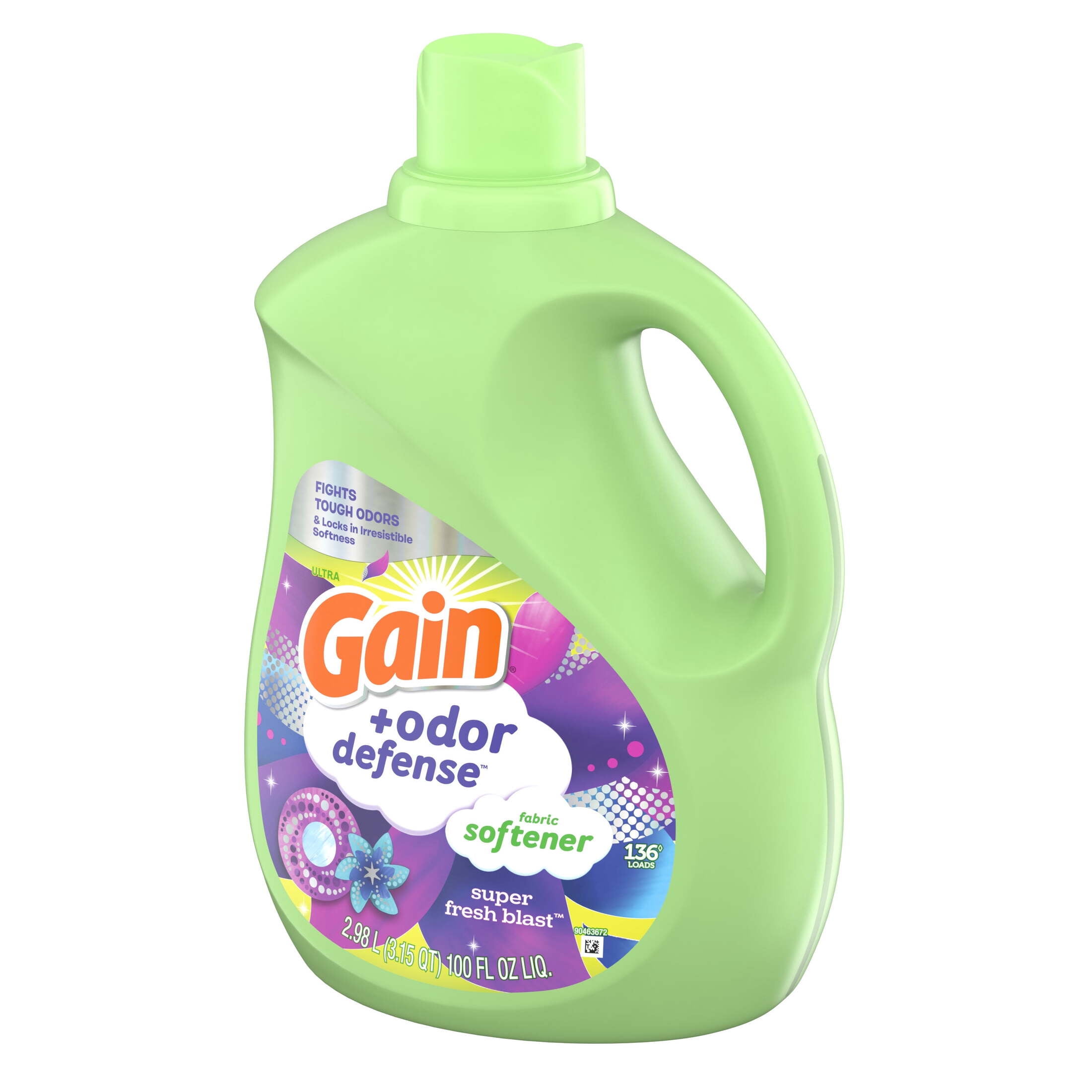 Gain Odor Defense Liquid Fabric Softener and Conditioner, Super Fresh Blast (4 Pack, 100 fl oz) dsywn