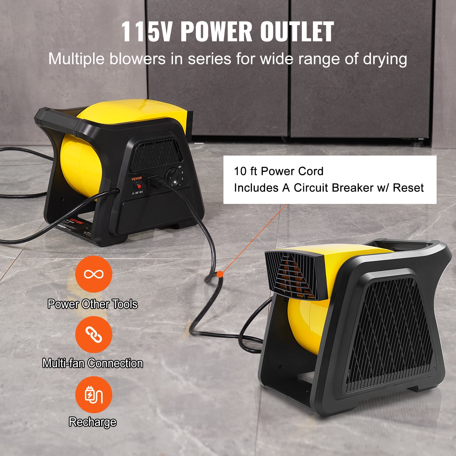VEVOR 600 CFM 3-Speed Floor Blower Fan, Portable Utility Air Mover for Carpet Drying and Ventilation (Black, 12.8 in x 10.2 in x 11.4 in) hyknc
