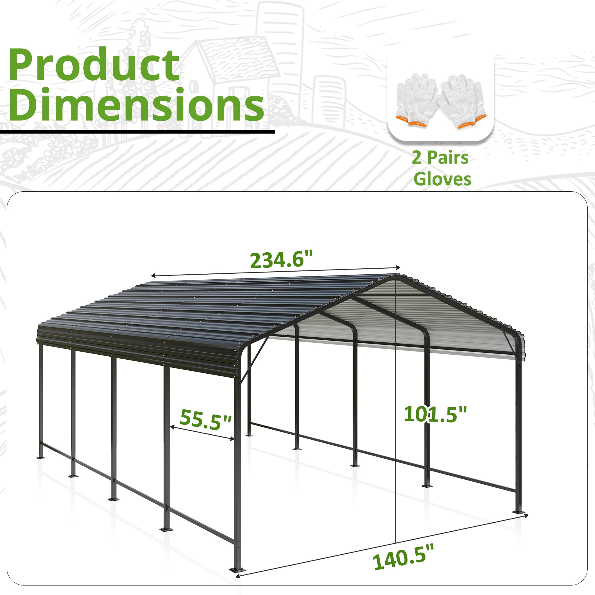 NETAJE Heavy Duty Metal Carport, Galvanized Steel Roof Outdoor Shelter for Vehicles (12 ft x 20 ft) vzc3b