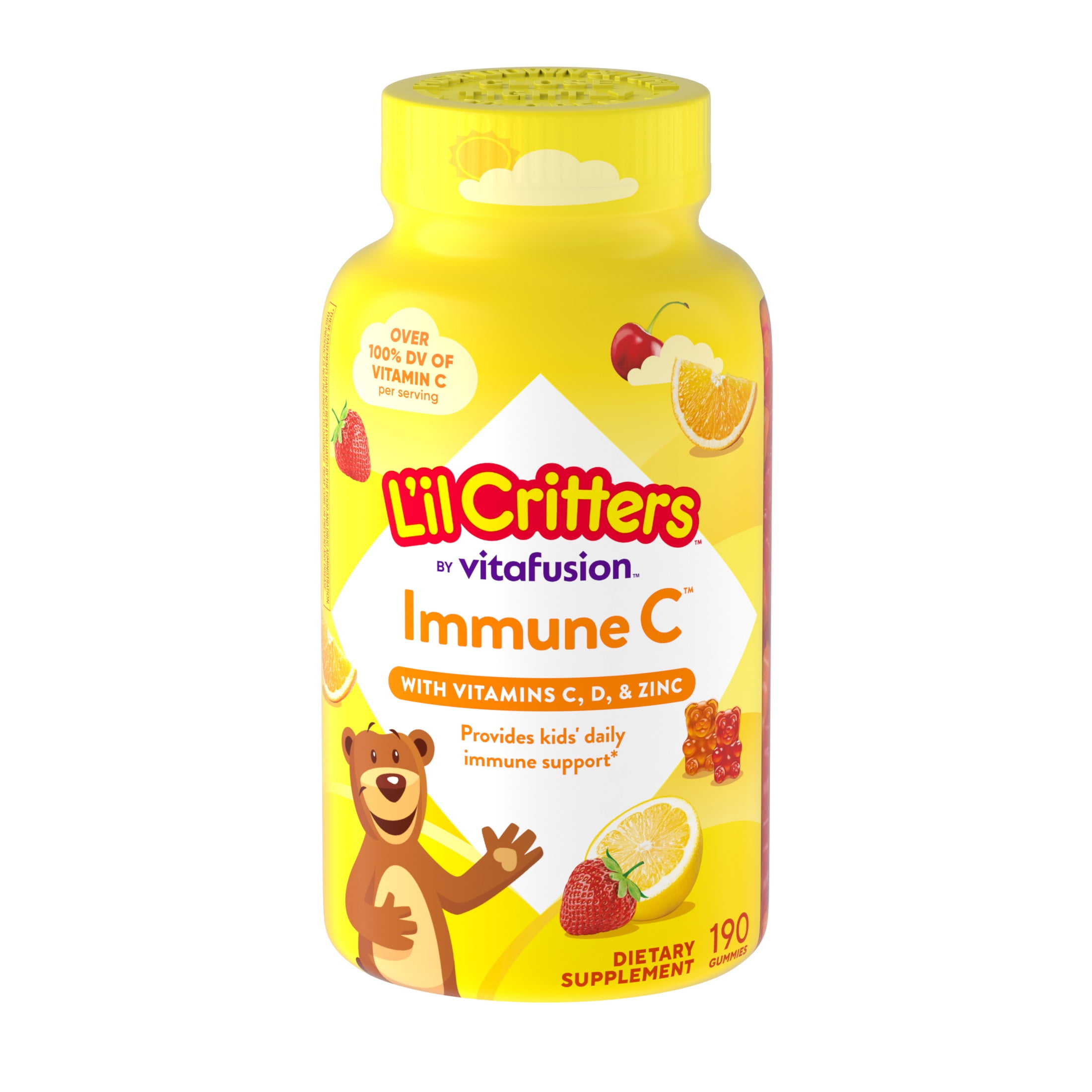 L'il Critters Immune C Kids Gummy Vitamins Supplement with Zinc and Vitamin D (Fruit Flavored, 190 Count) ioqig