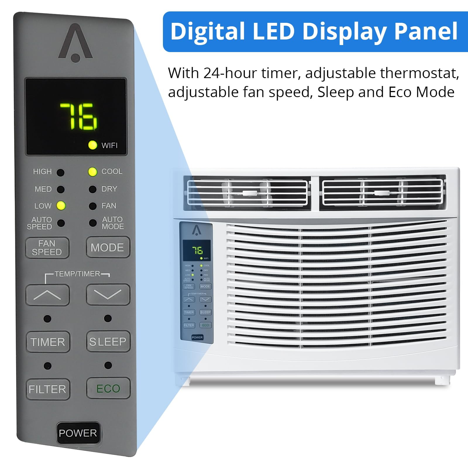 TROPOW Window-Mounted Air Conditioner 6,000 BTU with Remote Control and ECO Mode (White, 350 sq. ft. Coverage) 7buoa