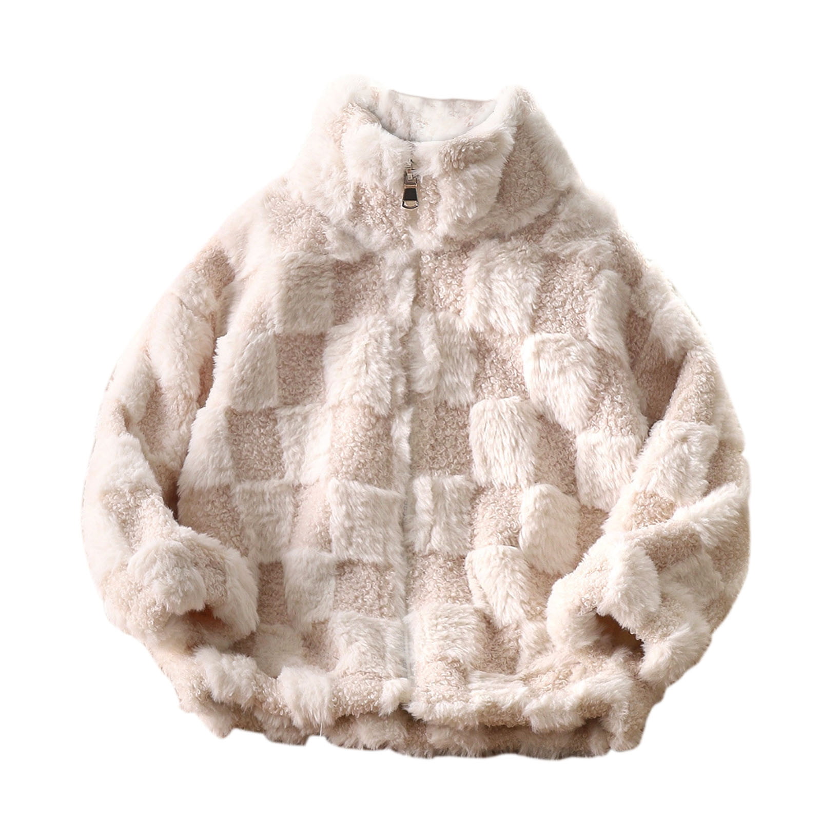 ELABCH Toddler Kids Fleece Jacket Full-Zip Sherpa Fuzzy Coat with Pockets (Beige, 3T) 3yce7