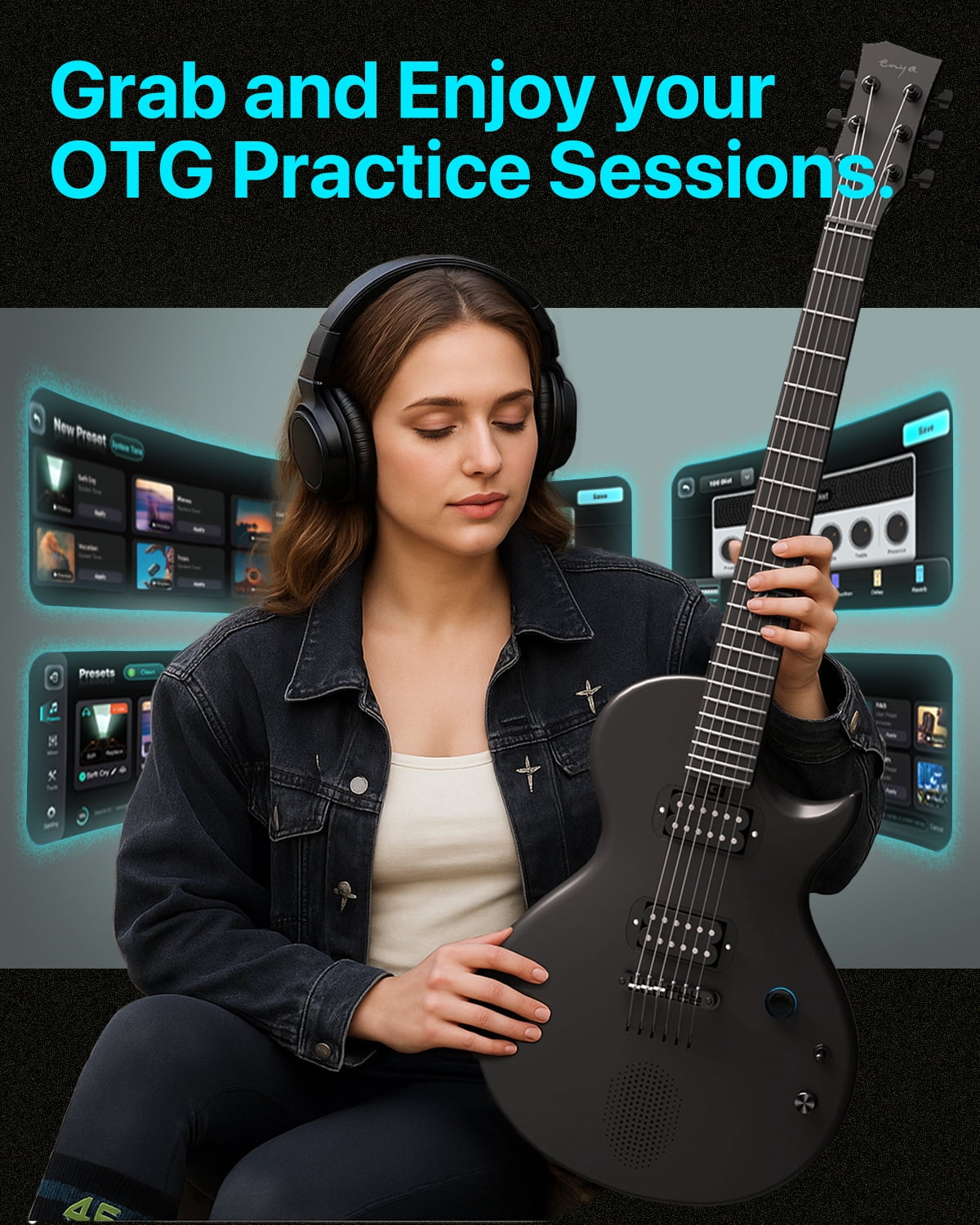 Enya Nova Go Sonic Smart Electric Guitar (Black, 38 in) yetgy