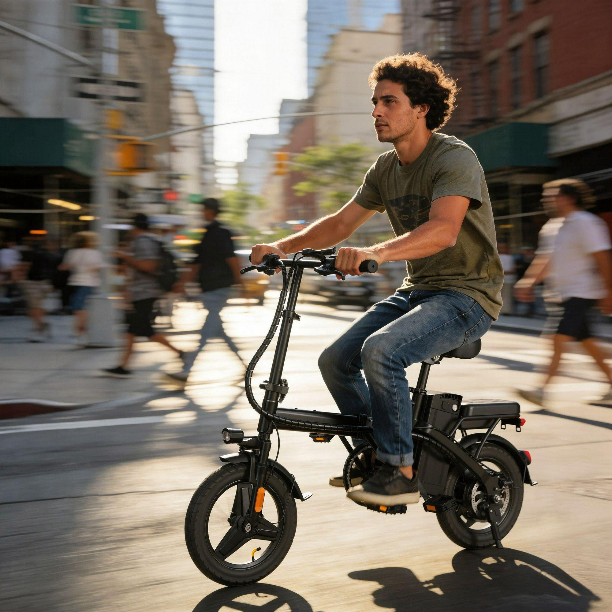 XLNEFNZ Electric Folding Bike for Adults and Teens, 500W Motor Commuter Ebike with Removable Battery (Black, 14 in) ntqfx