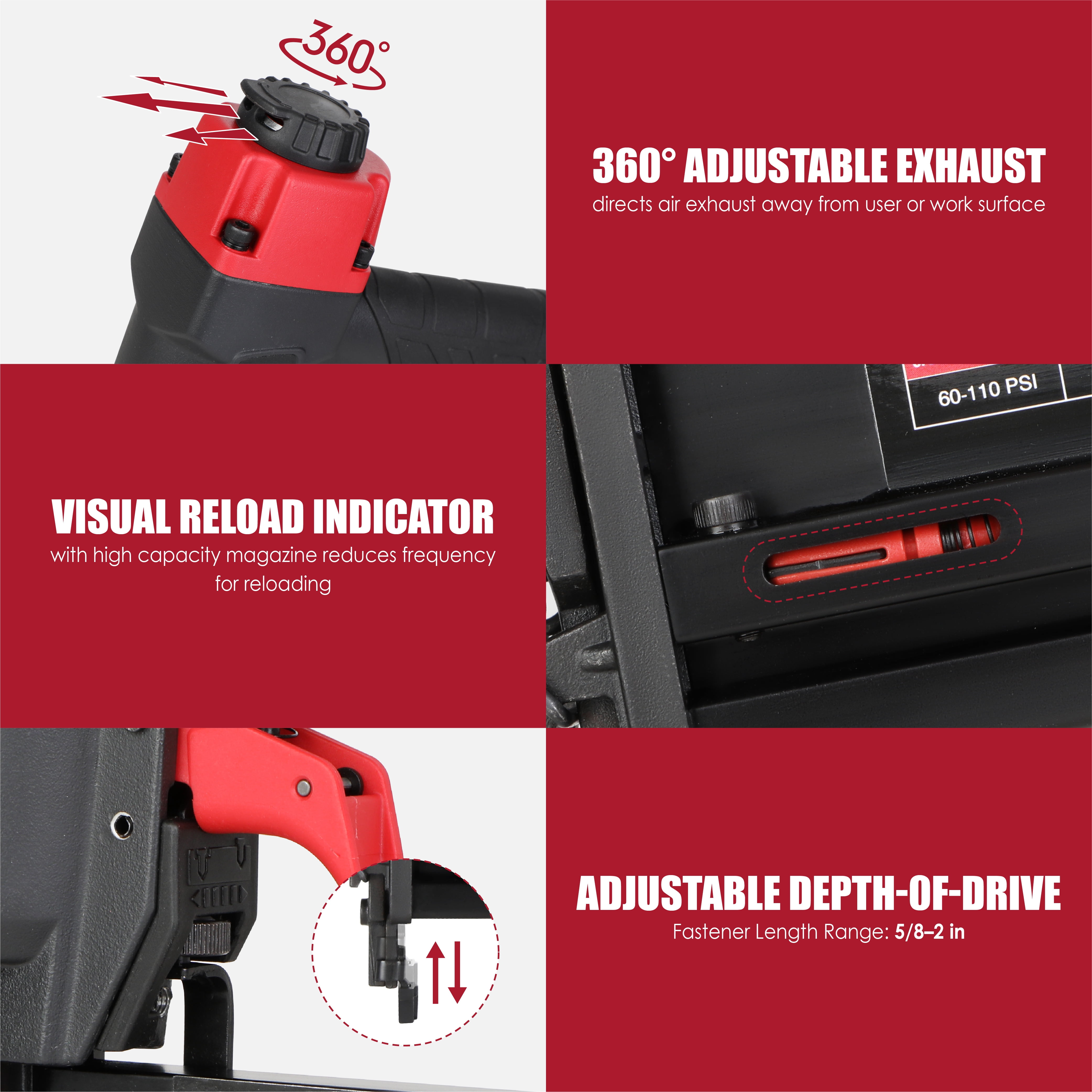 Hyper Tough 18 Gauge 2-in-1 Pneumatic Brad Nailer and Narrow Crown Stapler (Red, 2 in) pips8
