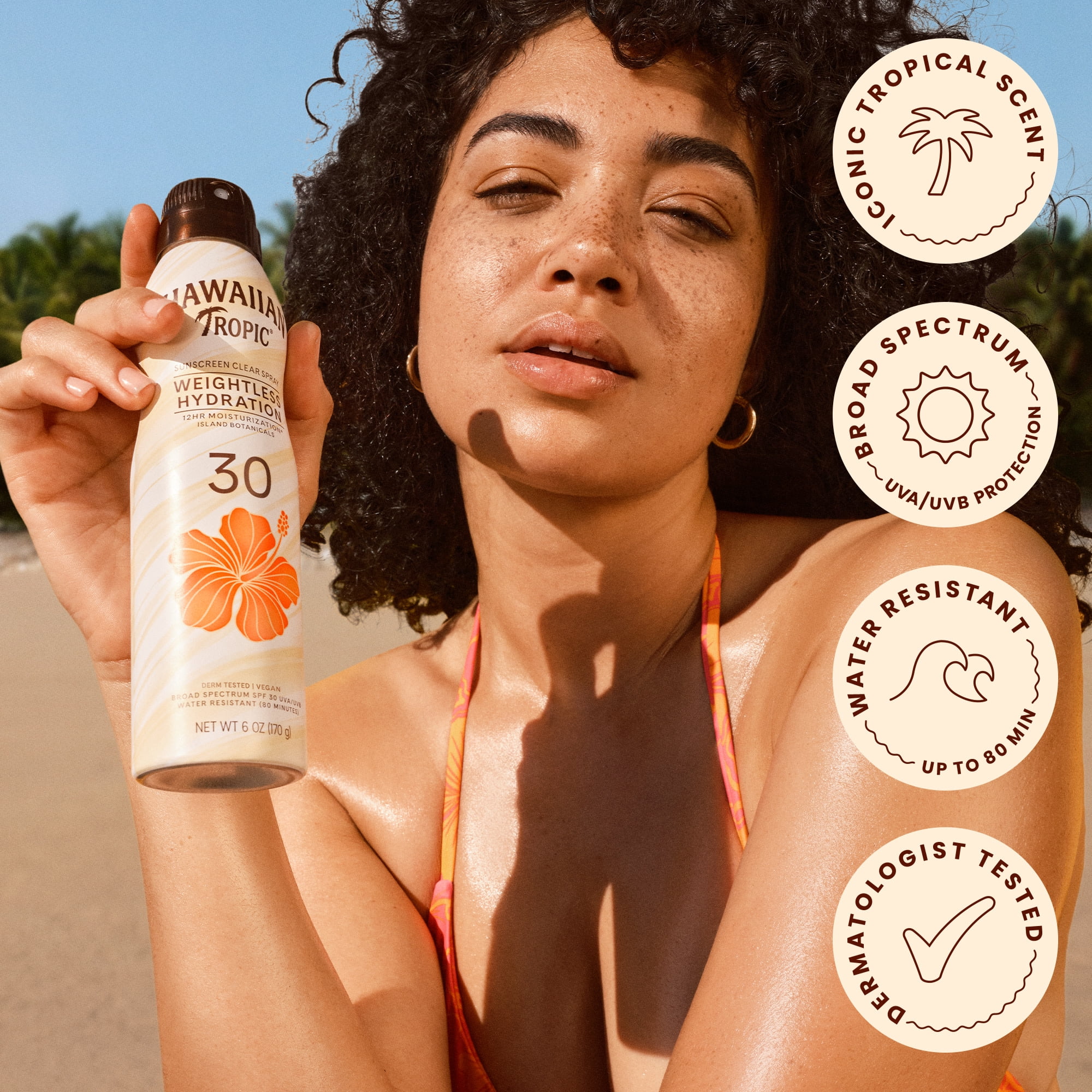 Hawaiian Tropic Weightless Hydration Sunscreen Spray, Broad Spectrum SPF 30 (Clear, 6 oz) j5o8m
