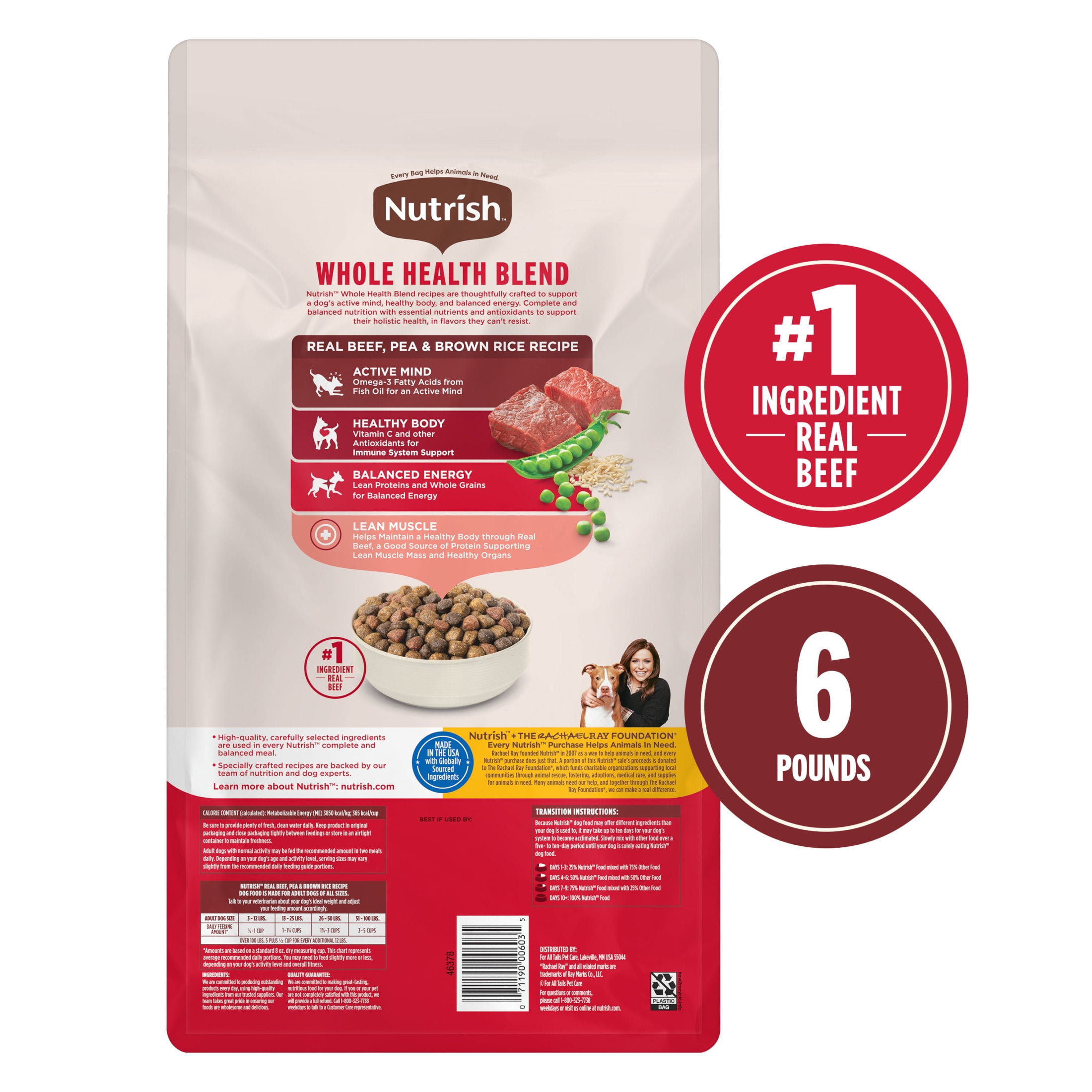 Rachael Ray Nutrish Natural Dry Dog Food, Real Beef, Pea & Brown Rice Recipe (Brown, 6 lb) 72gnc