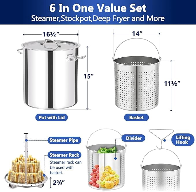 ARC USA 52QT Seafood Boiling Set with 200,000 BTU Propane Burner and Stainless Steel Pot (52 qt) 038un