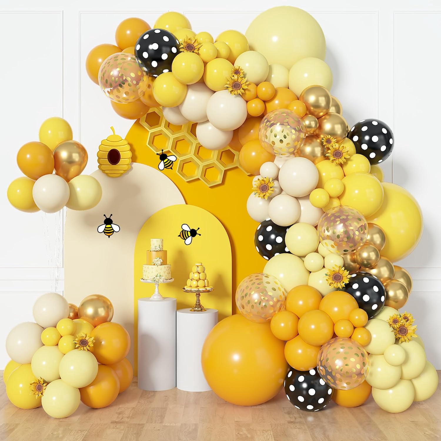 Bee Party Supplies Balloon Arch Garland Kit (Mustard Yellow Gold, 153 Pieces) ns84t