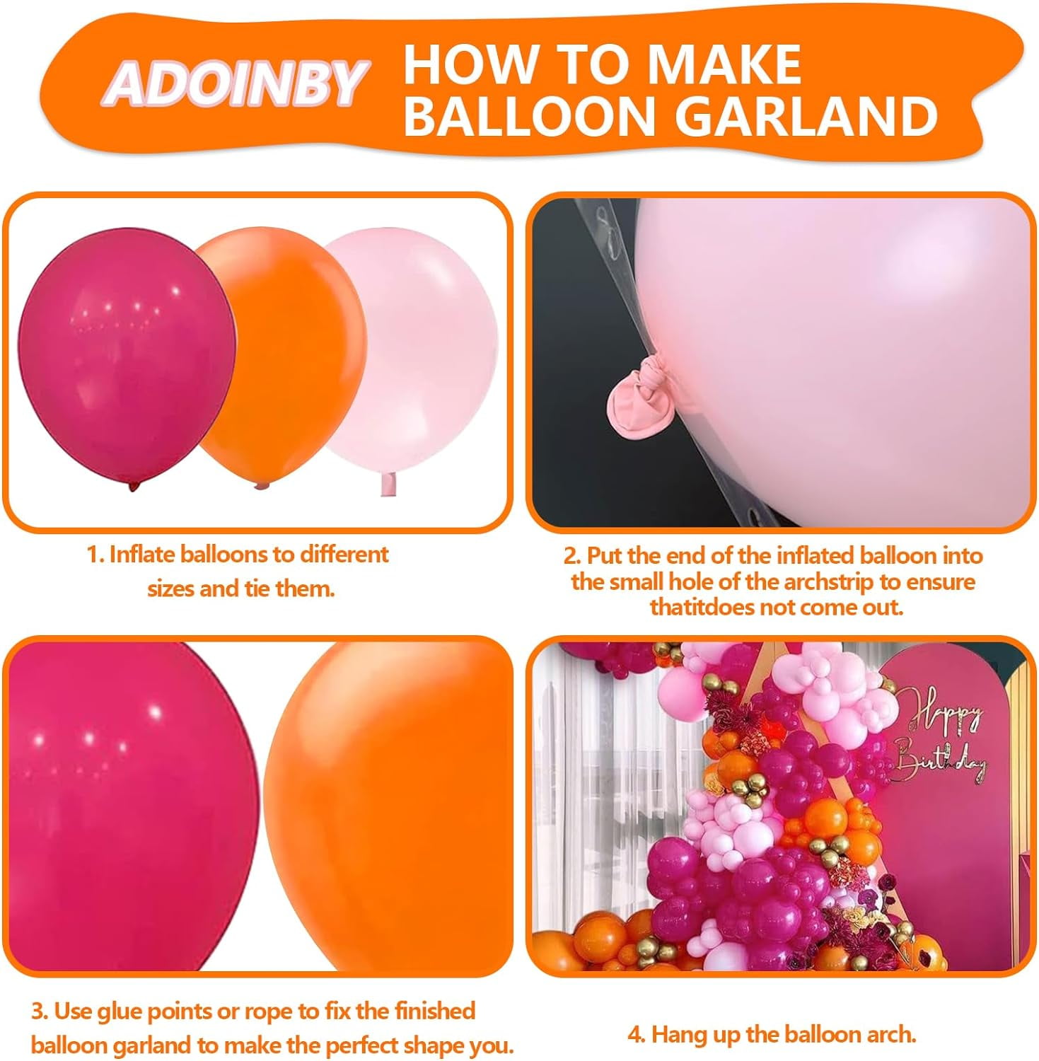 Generic Balloon Garland Arch Kit (161 Pieces, Pink and Orange, 18 in to 5 in Assorted Sizes) twmaz
