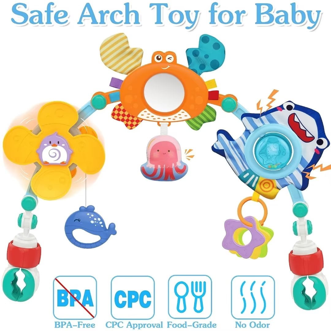 RORONOVA Stroller Arch Activity Toy, Montessori Sensory Car Seat Bar for Infants (Multi-Color, 18 in) gdt8x