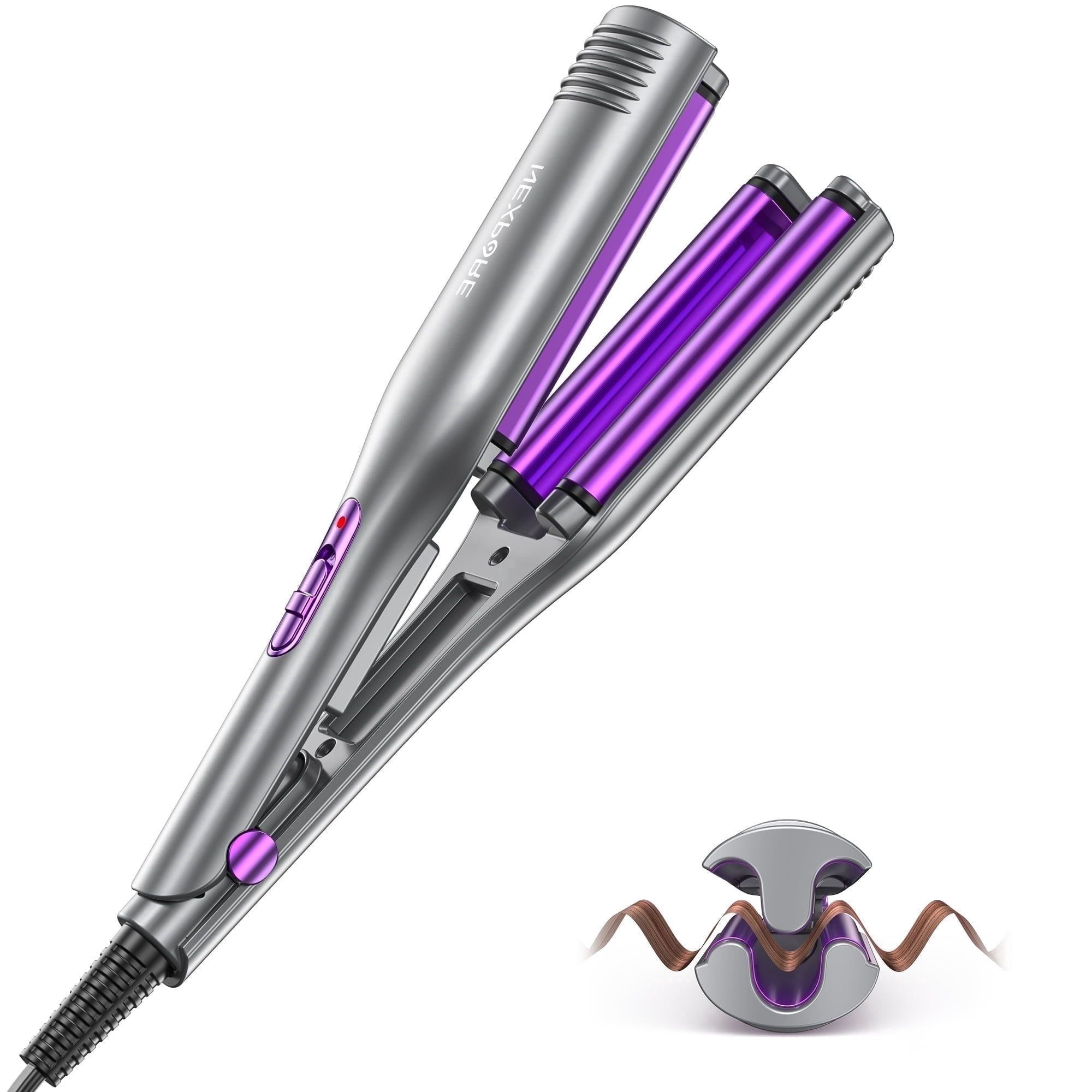 NEXPURE 3 Barrel Curling Iron Waver, Ionic Ceramic Hair Crimper Tool for Bouncy Waves (Purple, 0.8 in) a8bbv