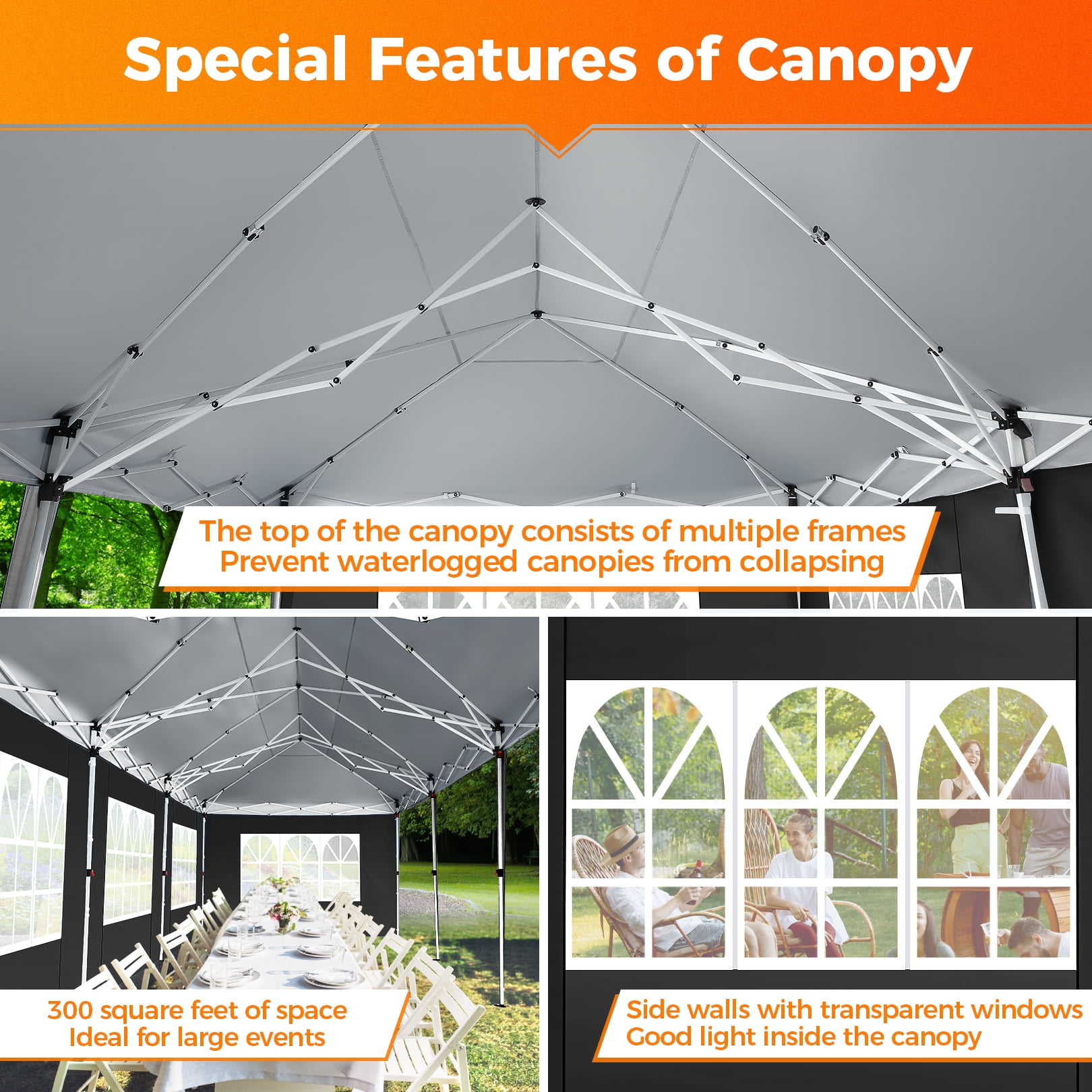 SANOPY 10 x 30 ft Pop Up Canopy Tent, Heavy-Duty Commercial Outdoor Shelter with 8 Removable Sidewalls and Carrying Bag (Black, 10 x 30 ft) oep66