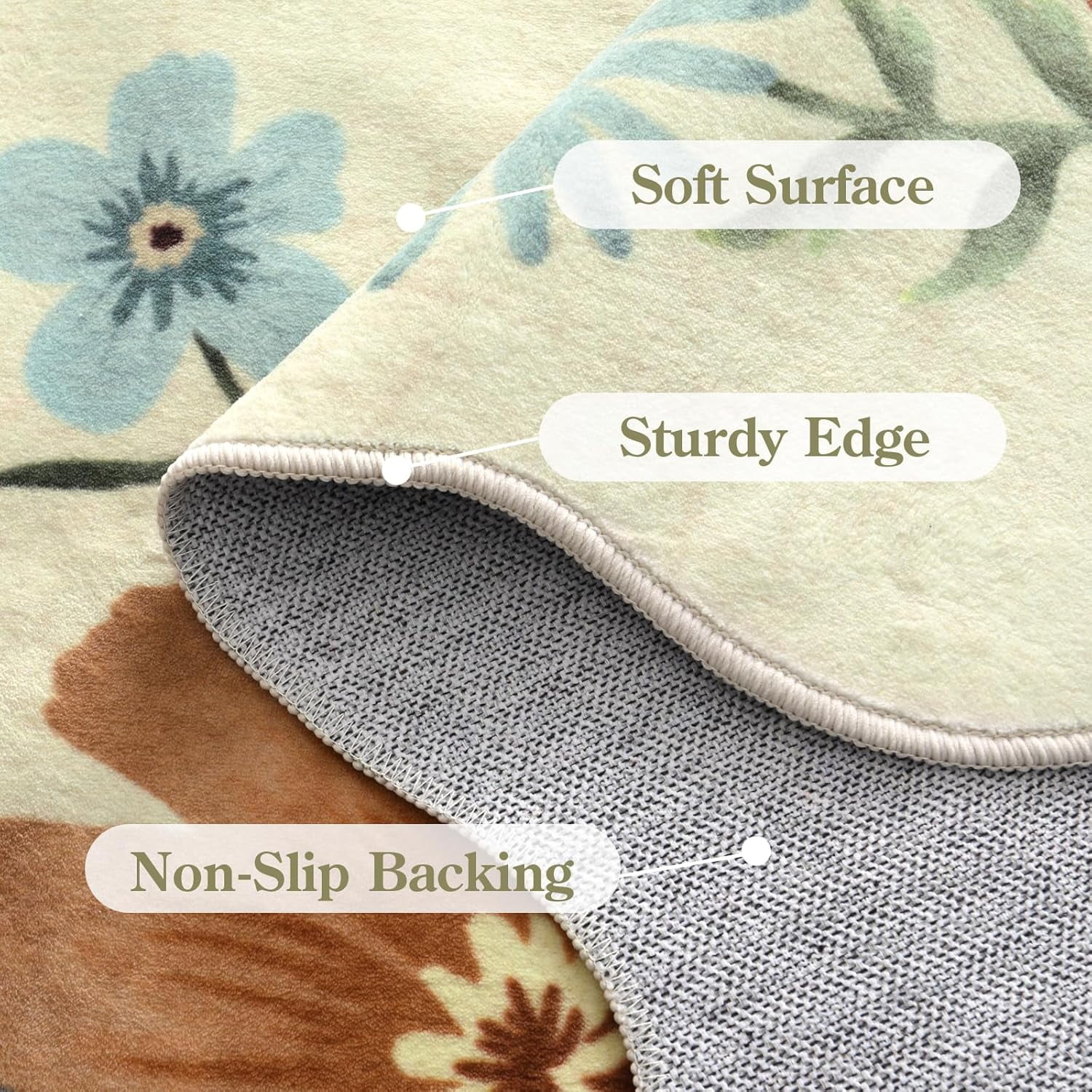 Moynesa Floral Area Rug, Non-Slip Washable Boho Rug for Living Room and Bedroom (Beige, 5 ft x 7 ft) ekrfw