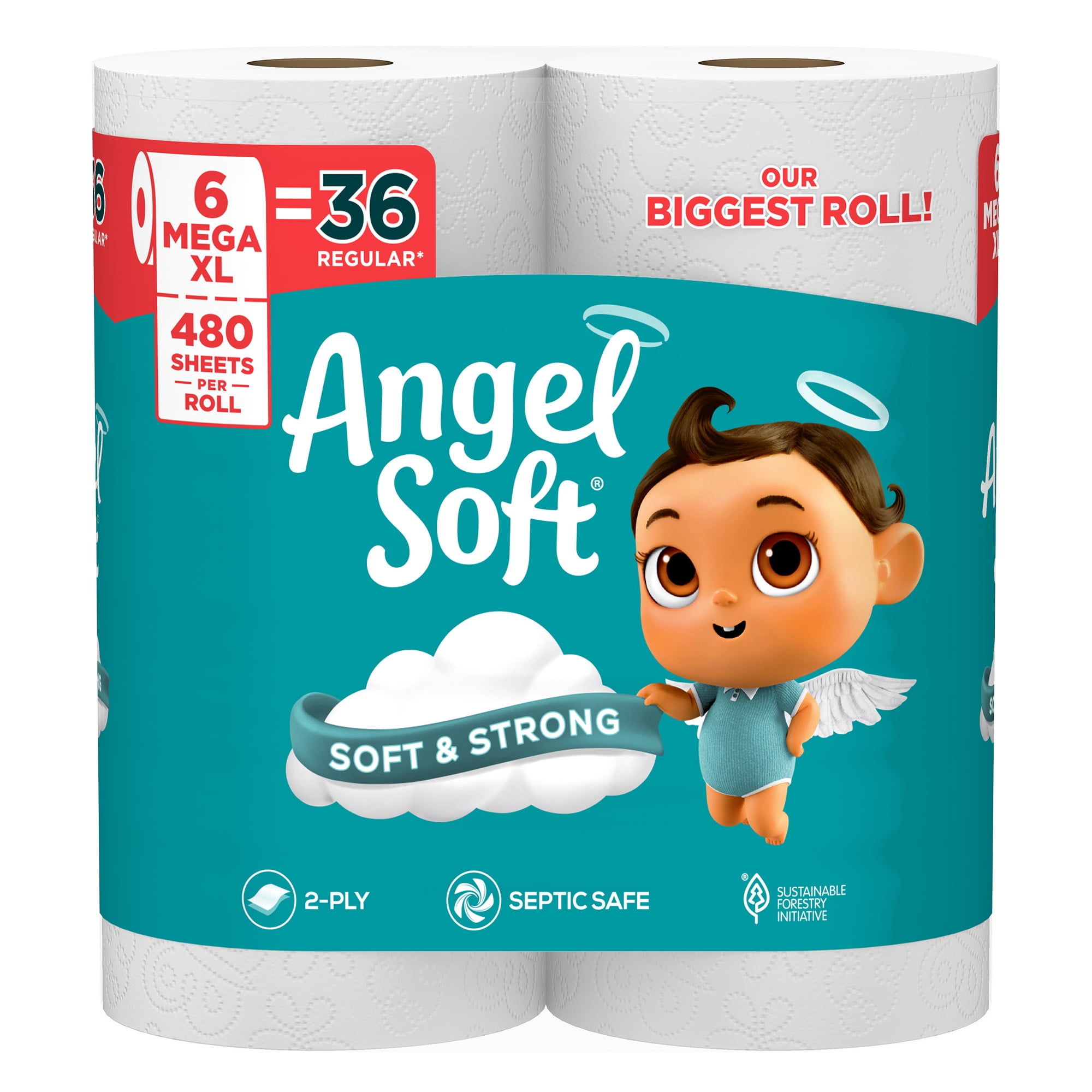 Angel Soft 2-Ply Toilet Paper, Long-Lasting Mega XL Rolls (White, 6 Pack) kkqqo