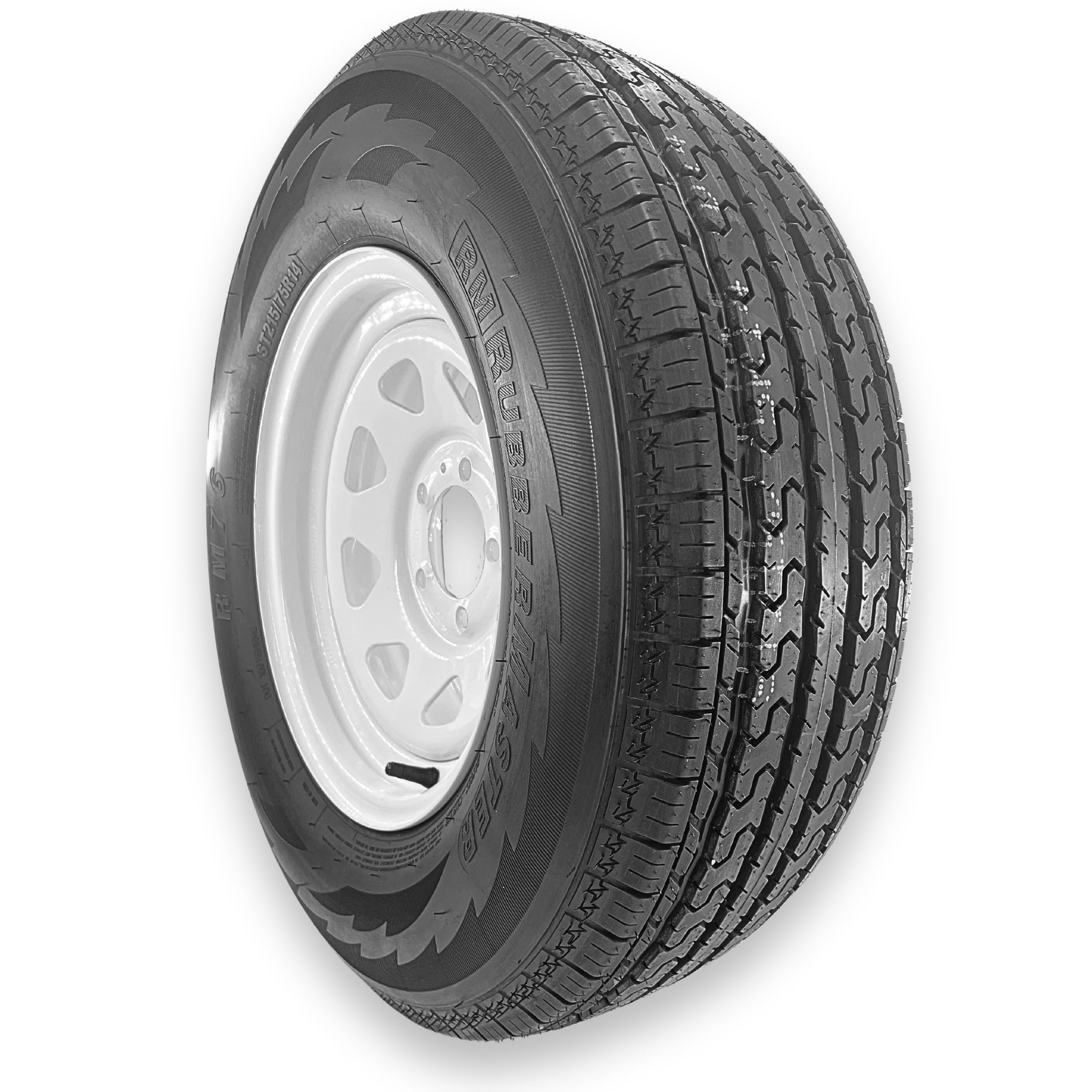 RubberMaster ST215/75R14 Highway Rib Tire and 5 on 4.5 Eight Spoke Rim Assembly (6 Ply, 27.7 in) in0j4
