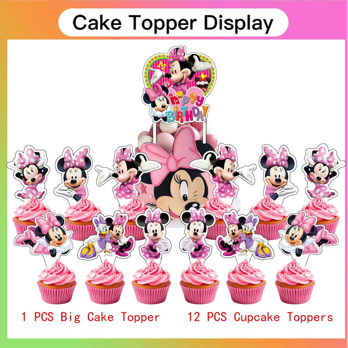 LINLUUAS Minnie Mouse Birthday Party Decoration Set with Honeycomb Centerpieces and Backdrop (21 Piece Set) f33gy