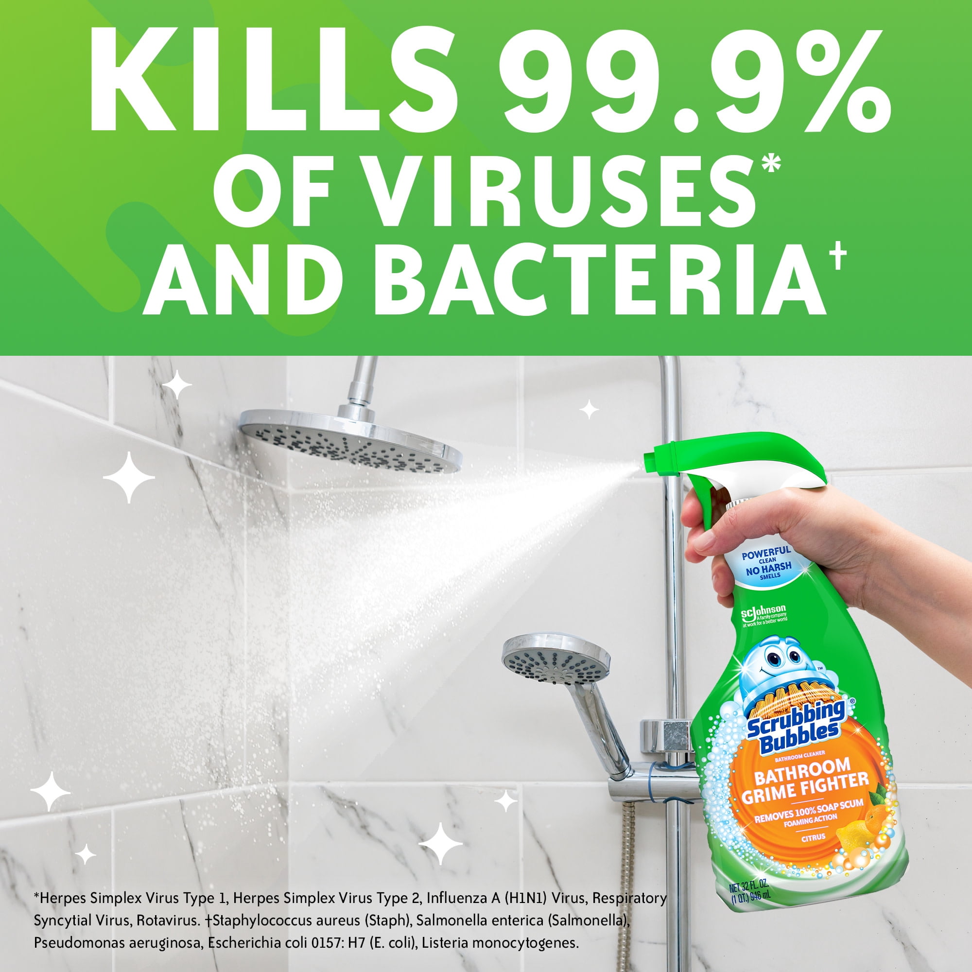 Scrubbing Bubbles Bathroom Grime Fighter Disinfectant Spray, Multi-Surface Cleaner (Citrus, 32 oz) y24yi