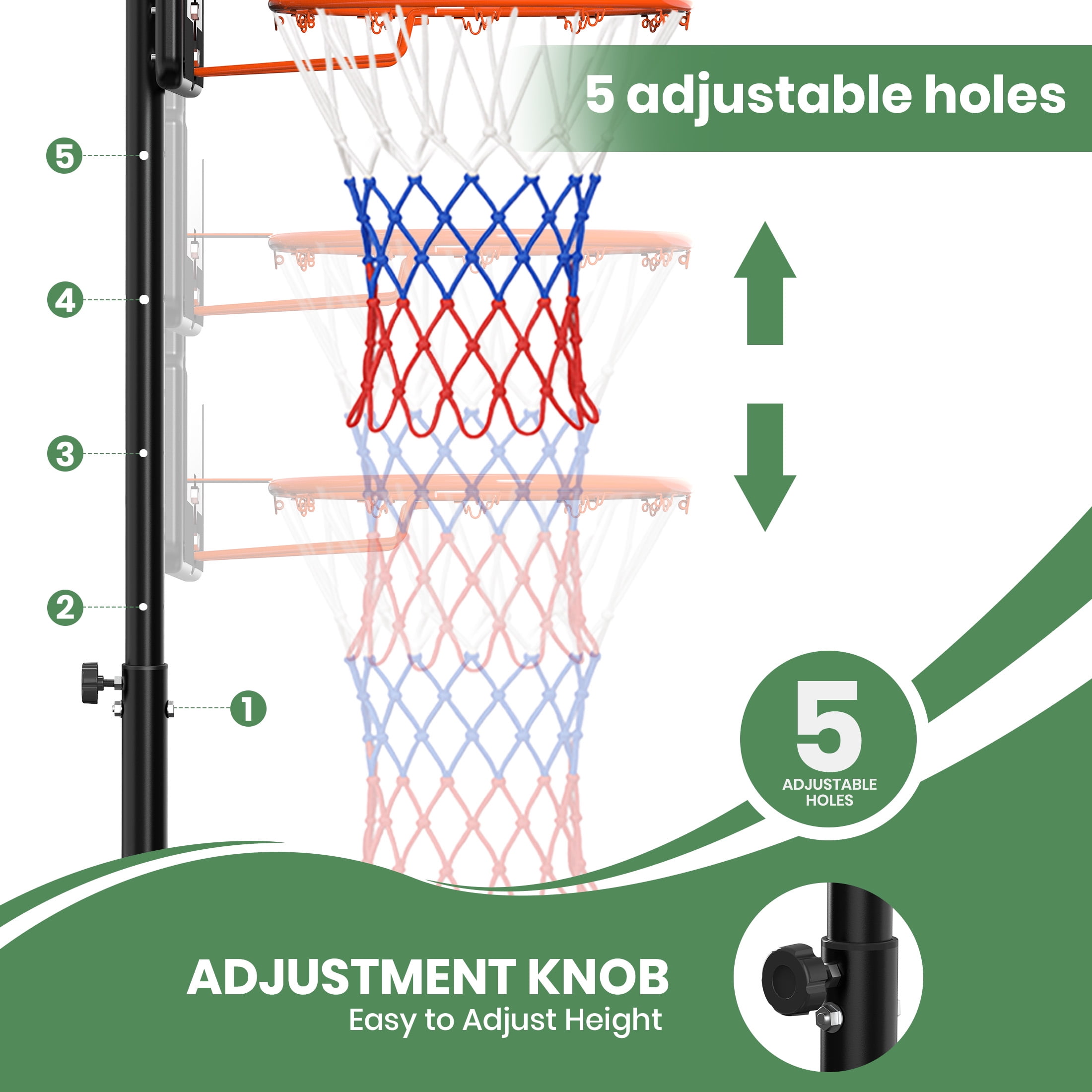 GVDV 33 in Portable Basketball Hoop, Height Adjustable Goal System for Kids and Teens (Black, 3.8-7 ft) 3dwj5