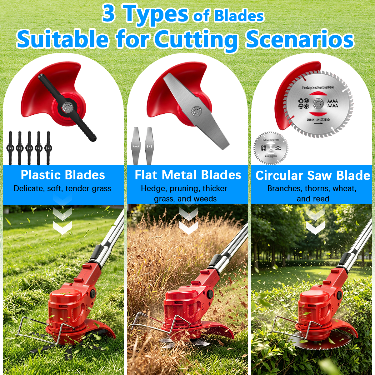 TNTANTS Cordless Electric Weed Wacker, 3-in-1 Grass Trimmer, Edger, and Brush Cutter with 2 Batteries and Wheels (Red, 46.5 in) 04gwl