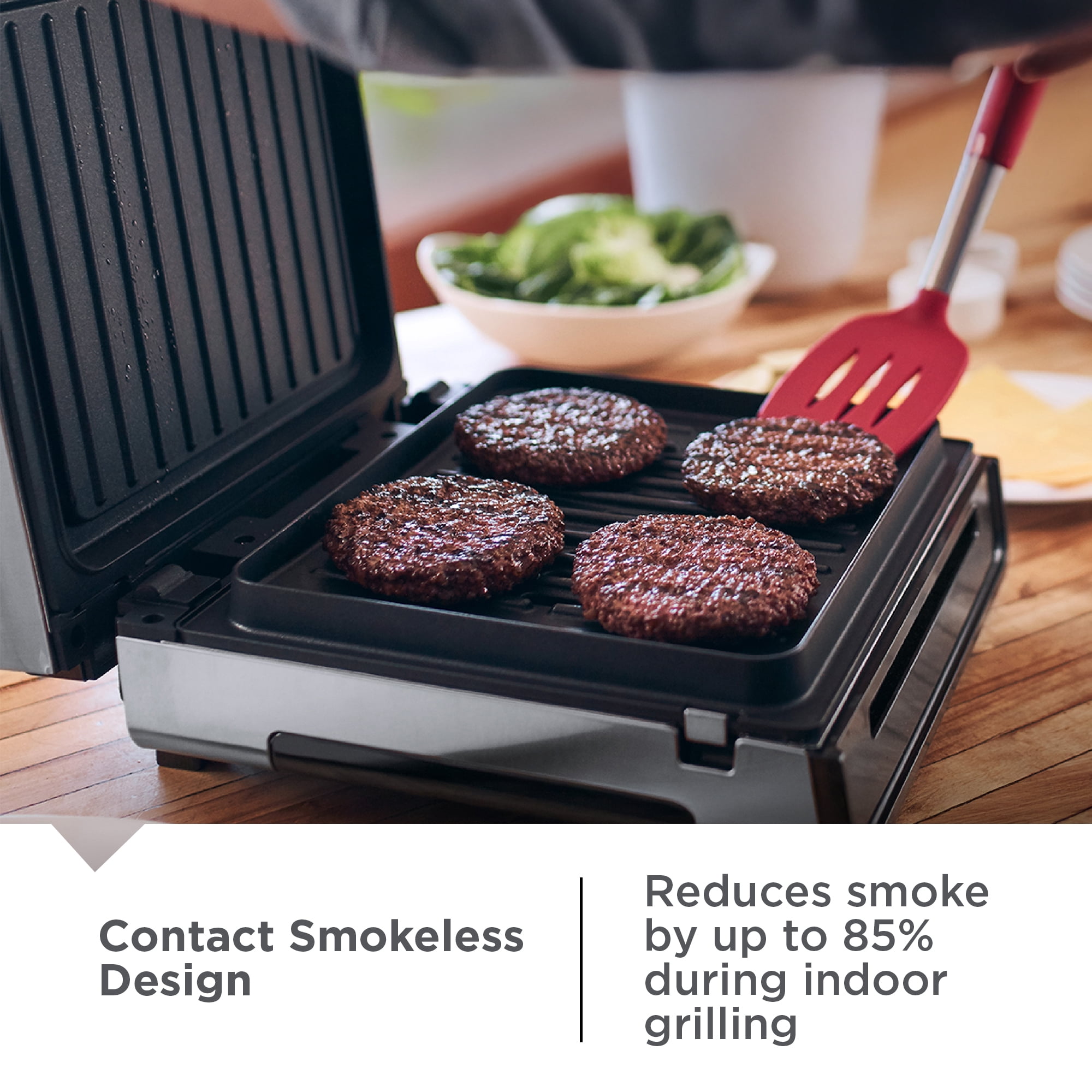George Foreman Electric Indoor Grill, Smokeless Contact Grilling with Removable Plates (Silver, 90 sq in) jdmso