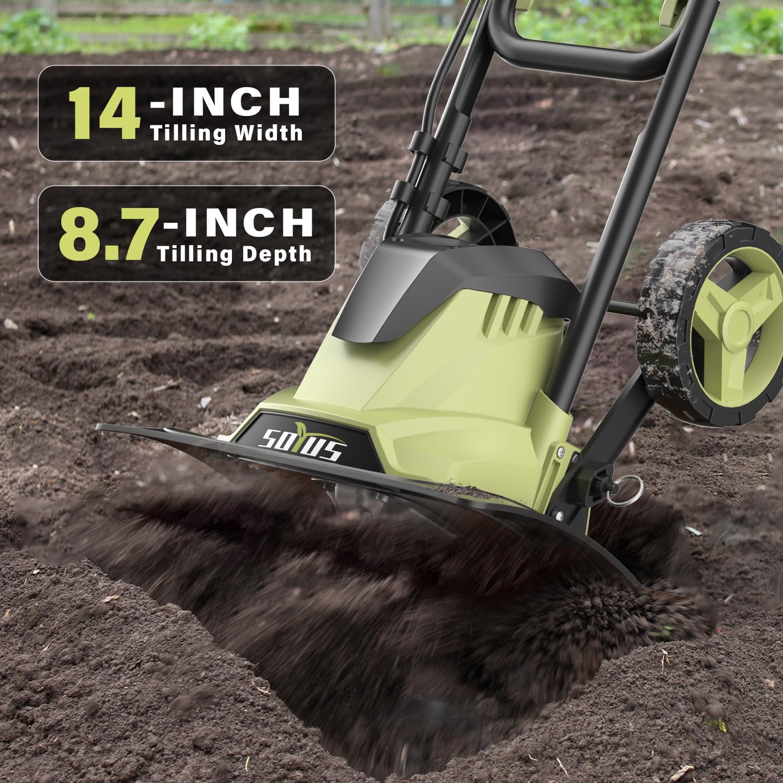SOYUS 14 Inch Electric Tiller Cultivator, 12 Amp Corded Garden Rototiller with Folding Handle (14 in) 5ijle