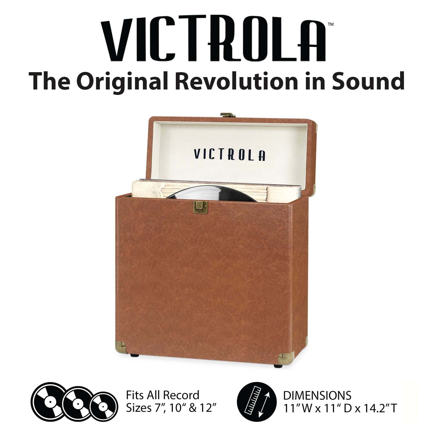 Victrola Vinyl Record Storage Case (Brown, 13 in x 6 in x 14 in) 6temf