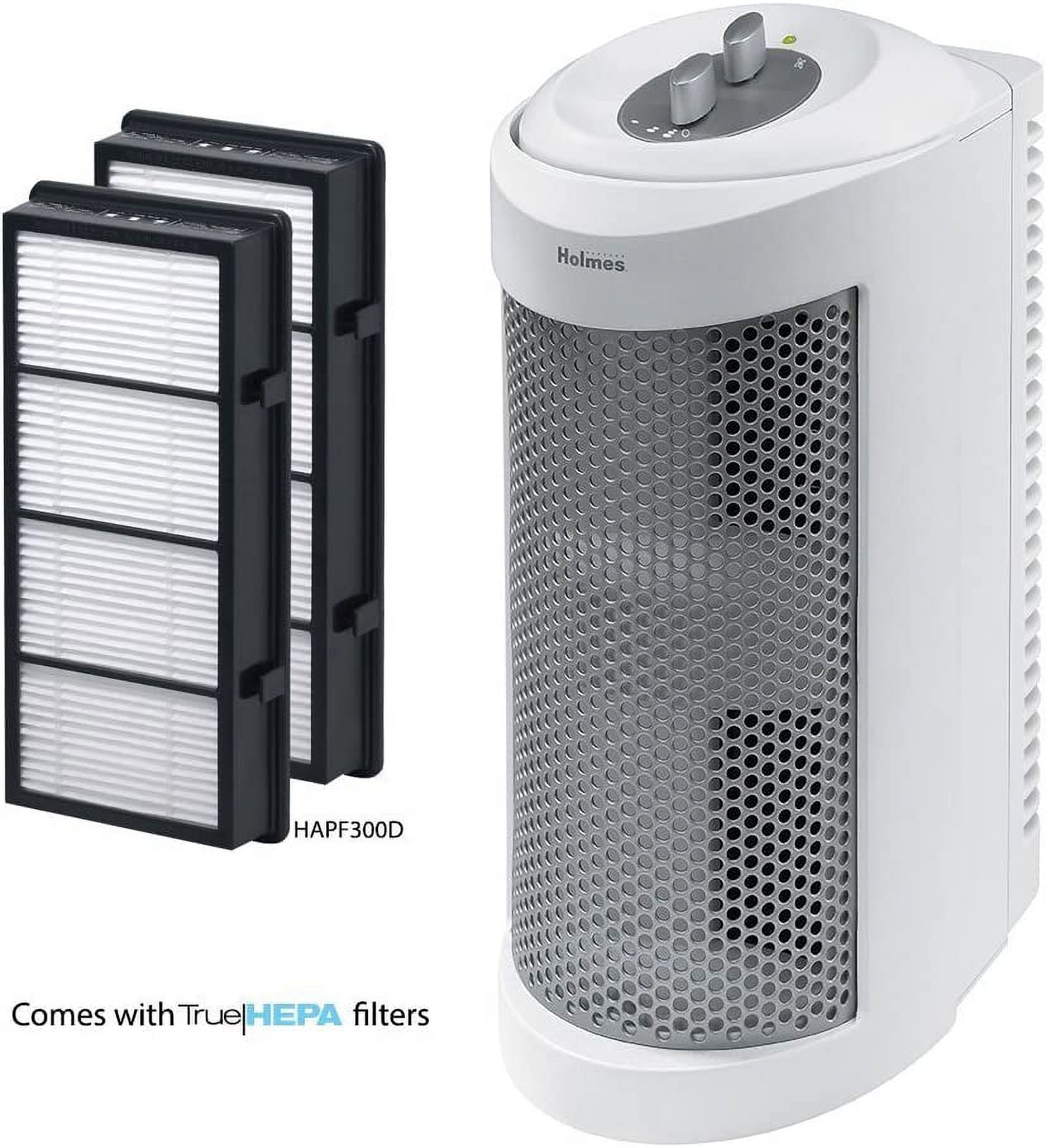 Holmes True HEPA Allergen Remover Mini Tower Air Purifier for Small Spaces (White, 85 sq ft) jy65e