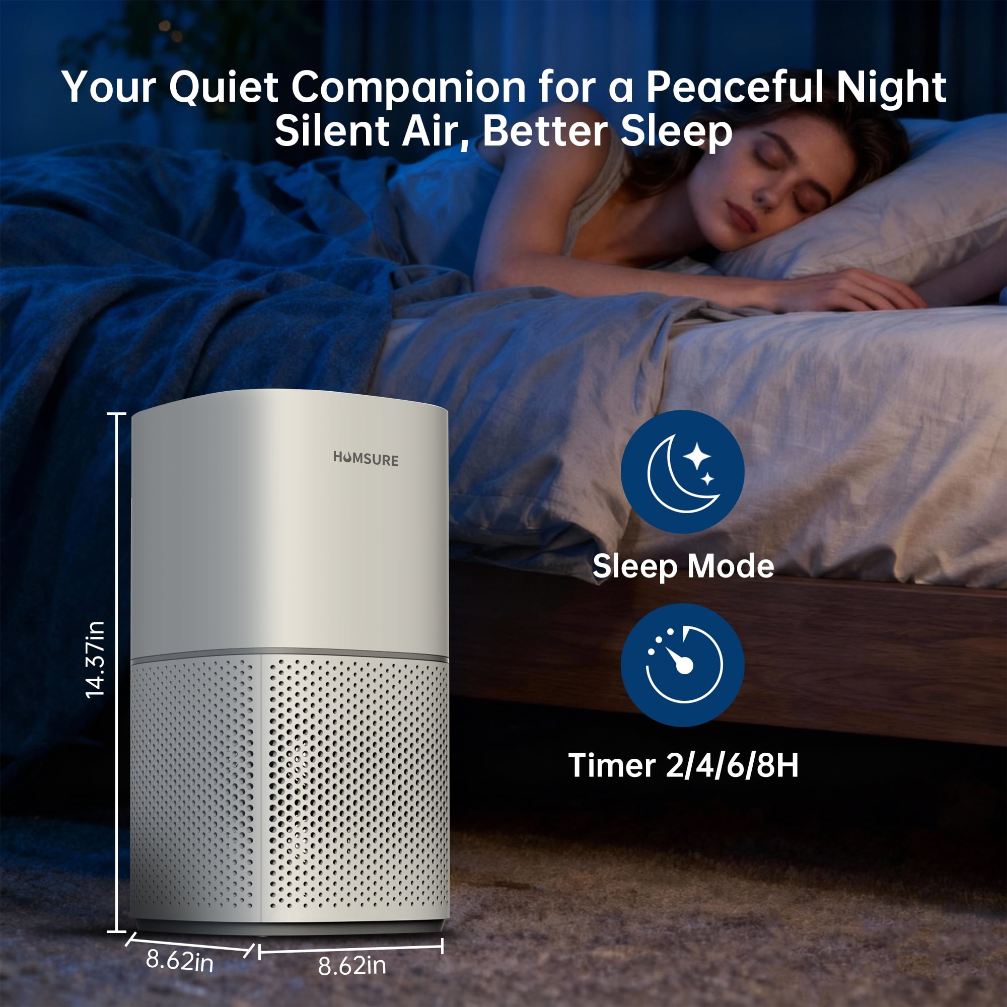 HUMSURE HEPA Air Purifier for Home Large Room, 4-Stage Filtration System for Allergies, Pet Dander, and Dust (3500 sq ft) l13ur
