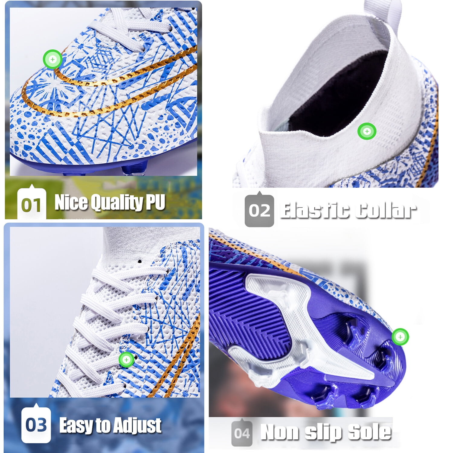 FULORIS Men's Professional High-Top Soccer Cleats Outdoor Football Shoes (White, 10 US) 591iy