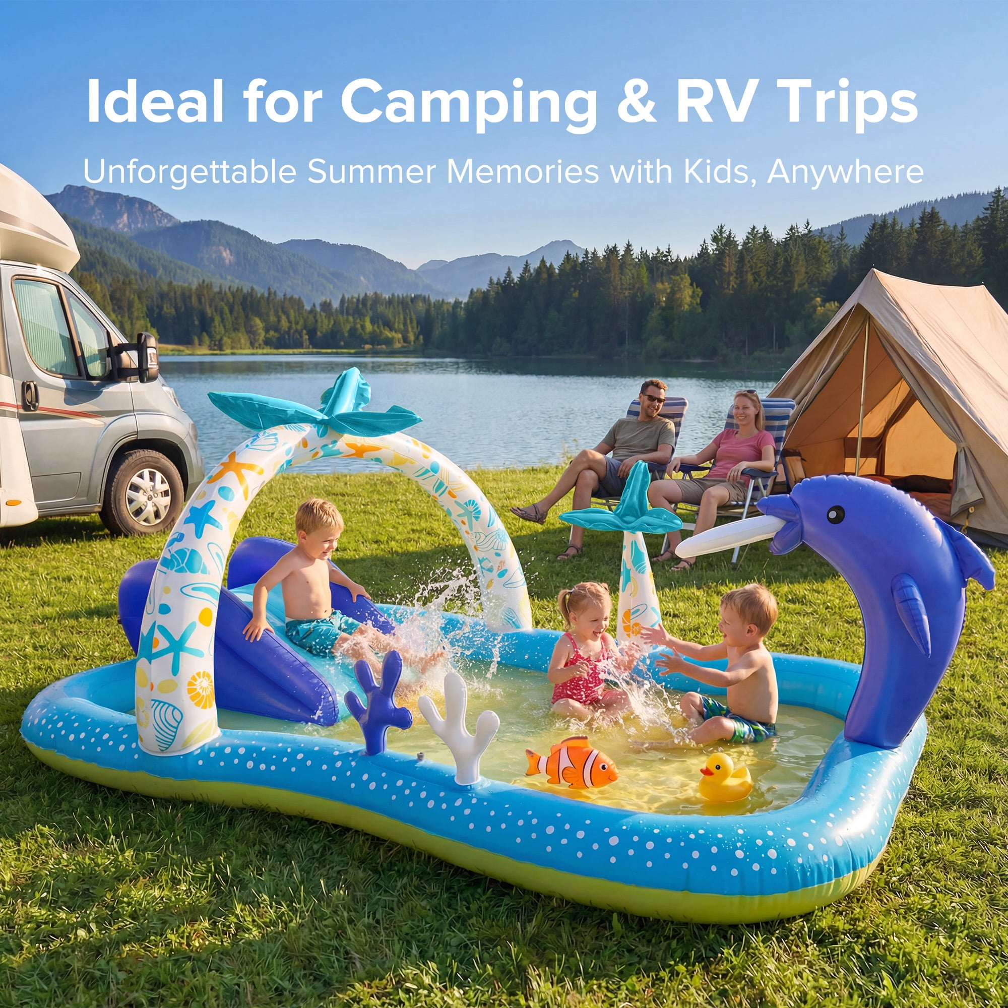 Sable Inflatable Rectangular Swimming Pool for Kids and Family, Durable Outdoor Backyard Pool (Blue, 95 x 75 x 40 in) 76obk