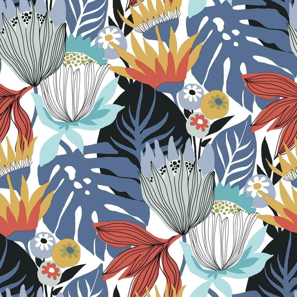 RoomMates Retro Tropical Leaves Peel and Stick Wallpaper (Pink, 20.5 in x 16.5 ft) jncuq