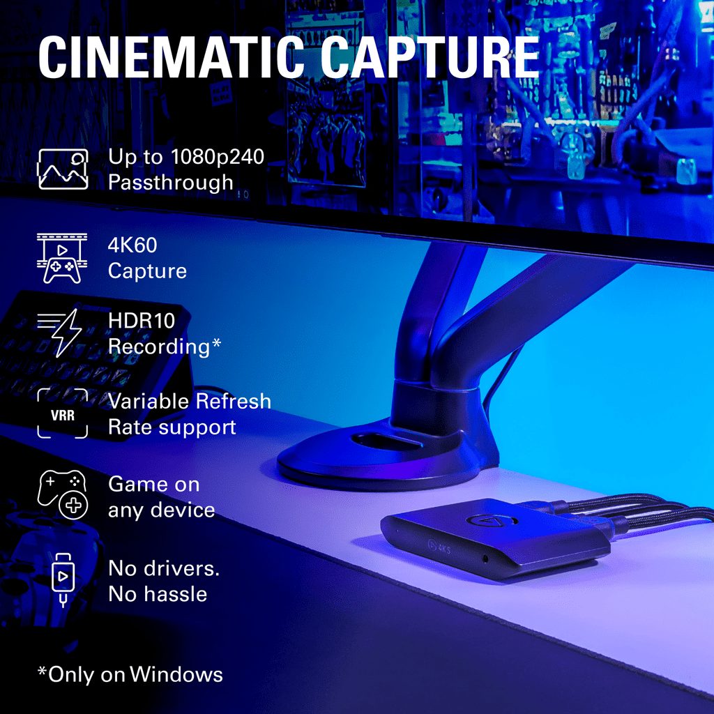 Elgato Game Capture 4K S External Video Capture Card with Chat Link Pro (4K60 HDR10, VRR Passthrough, 1 Pack) wf5n0
