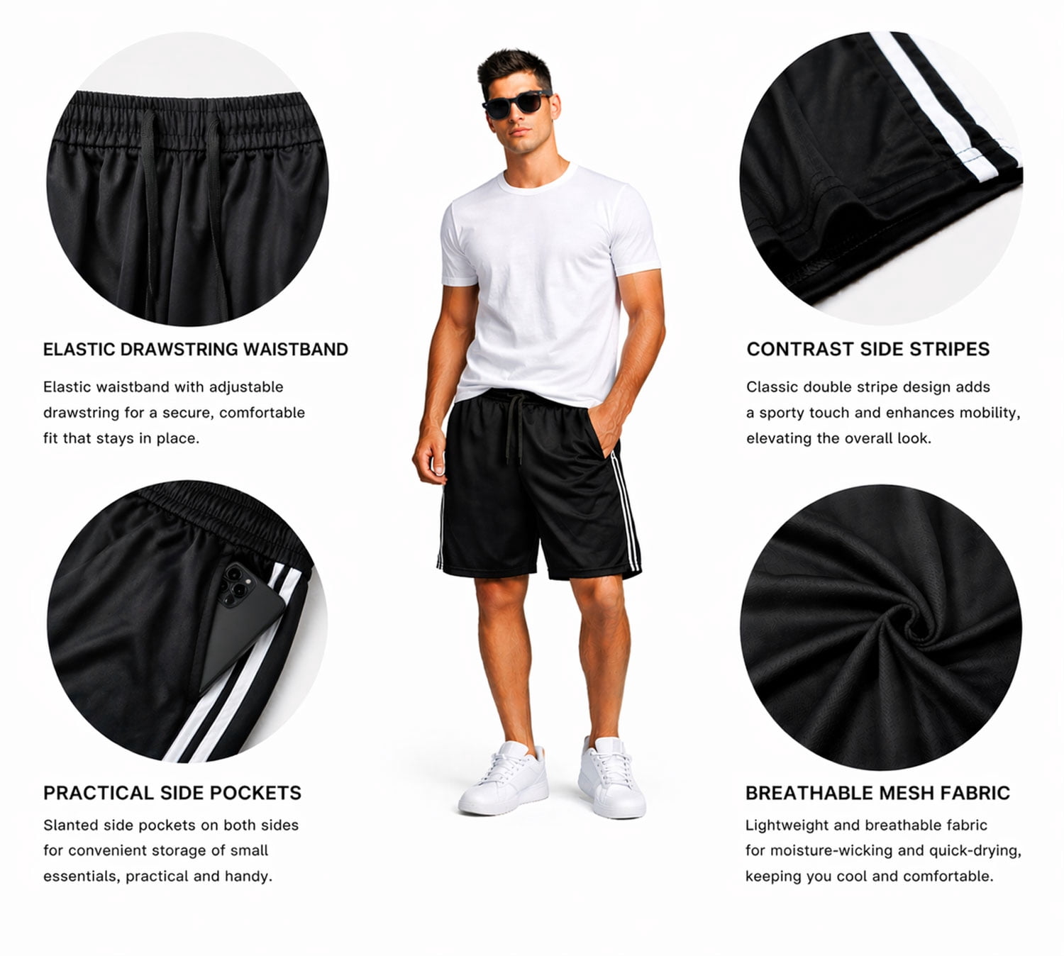 ASUDESIRE Men's Athletic Shorts with Pockets Quick Dry Workout Gym Basketball Activewear (Black, 5 Pack, 8 in Inseam) ix06f