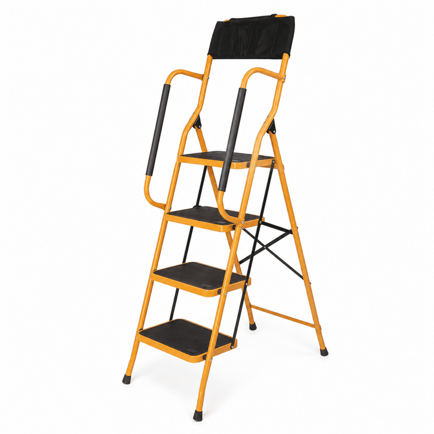 Alvantor 4-Step Iron Ladder with Handrails and Tool Bag (Ginger Yellow, 330 lb Capacity) szhpg