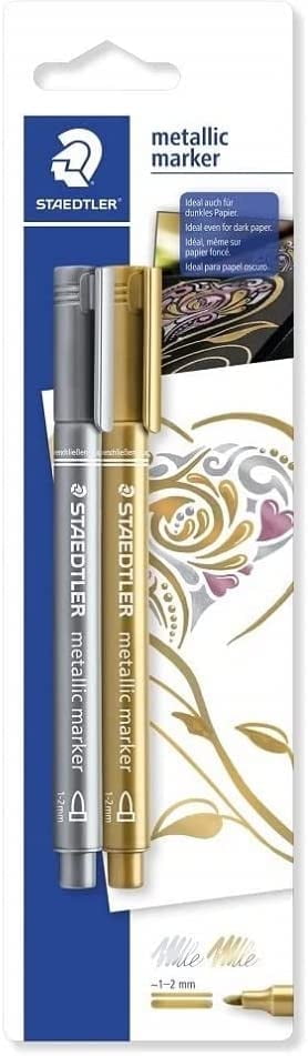 STAEDTLER Metallic Markers, Permanent Ink for Scrapbooking and Card Making (Gold and Silver, 2-Pack) yo0c6
